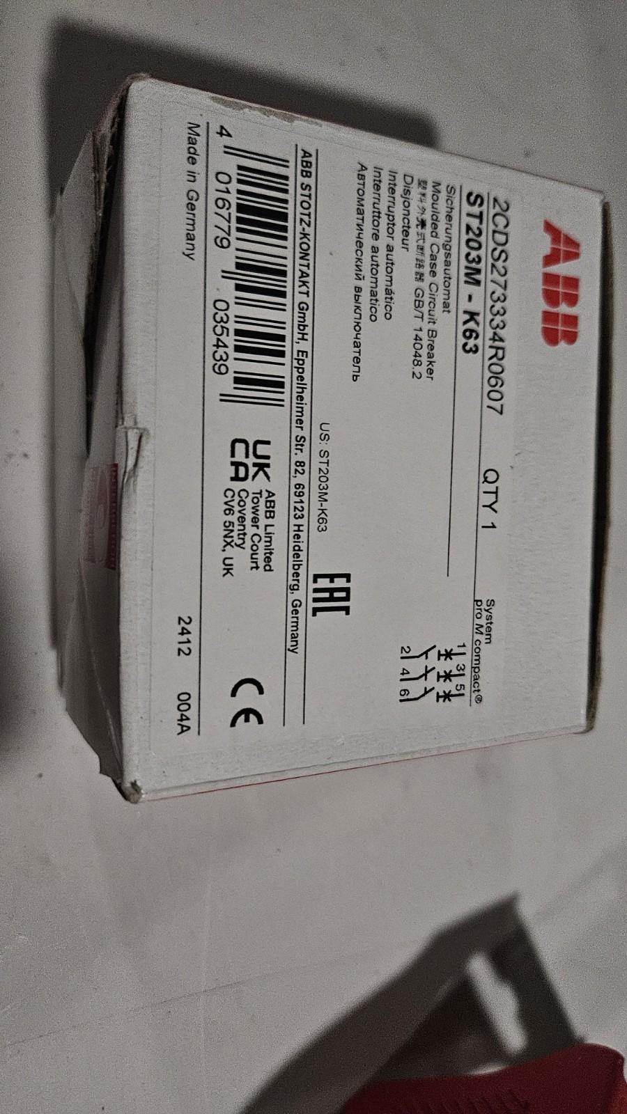 ST203M-K63 Circuit Breaker,Miniature,DIN Rail Mount,K Curve,3 Pole,