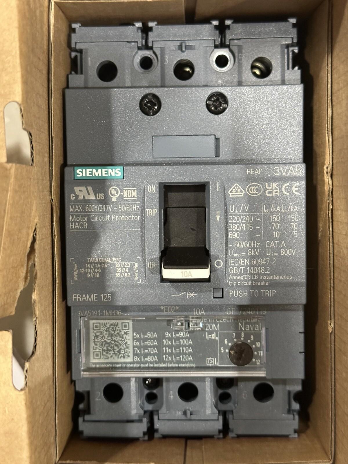 3VA5191-1MH36-0AA0 3VA5 3P 10A FRAME 125 CIRCUIT BREAKER