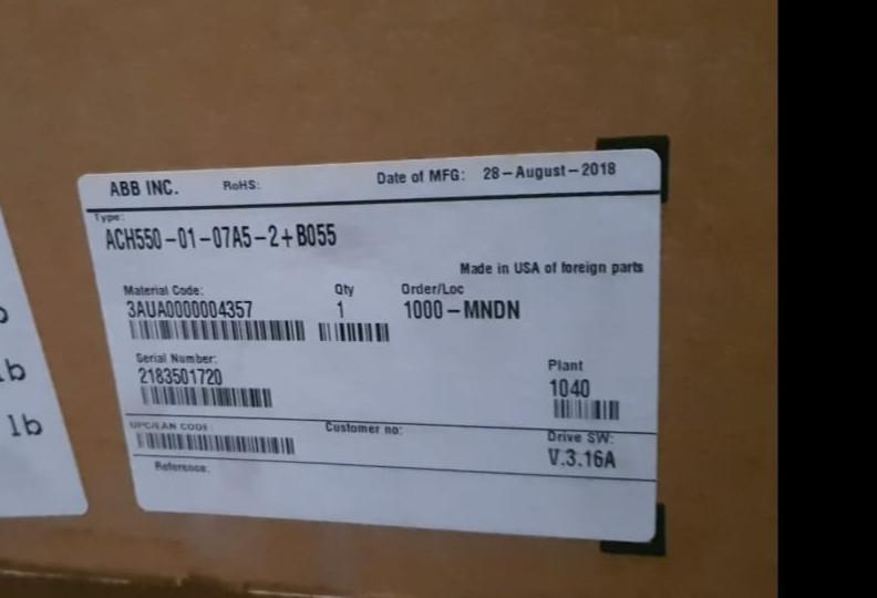 VFD ACH550-01-07A5-2 B055 ITEM ORIGINAL BOX, YEAR 2018