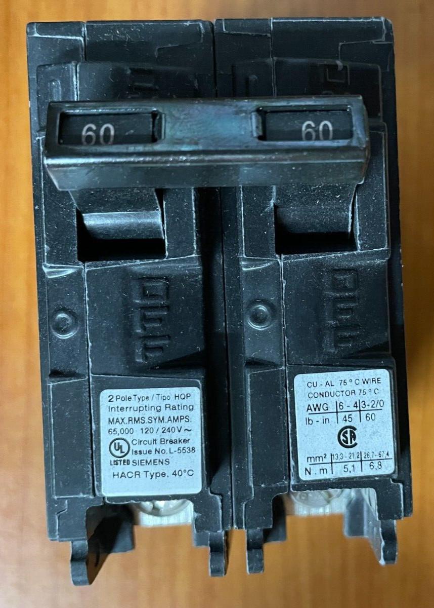 Siemens Q260HH Circuit Breaker 60amp 65KAIC HACR TYPE