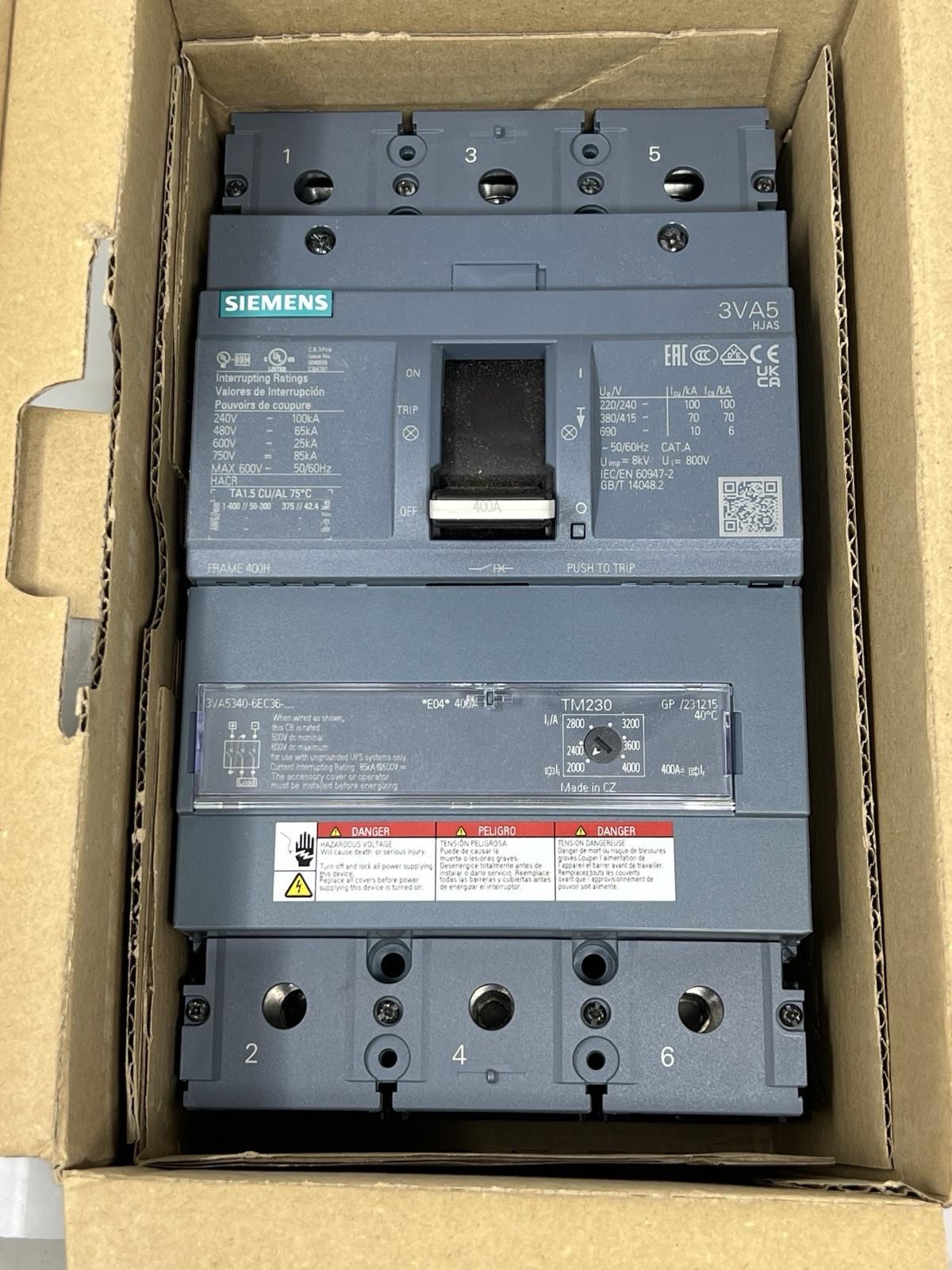 3VA5340-6EC36-0AA0 3VA5340 400A 3P 65k@480v Circuit Breaker
