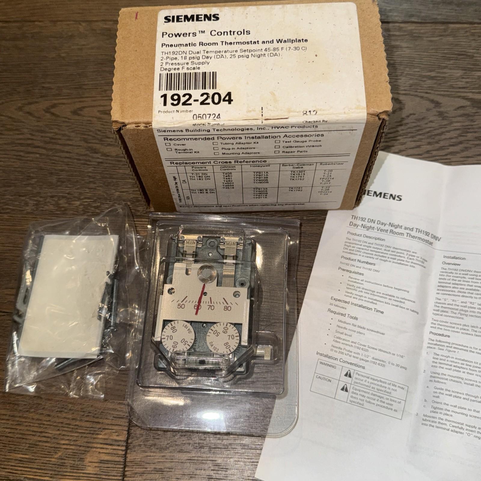 Powers Controls 192-204 Pneumatic Thermostat Dual Temperature TH192 DN
