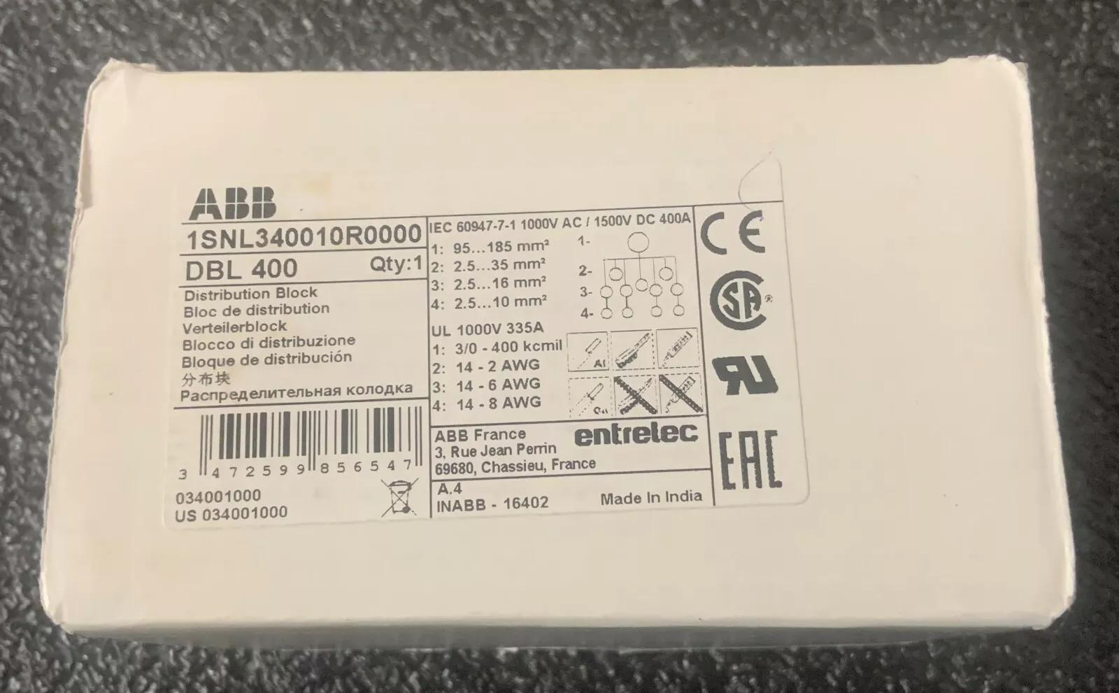 ABB Entrelec 1SNL340010R0000 Power Distribution Block Sin...