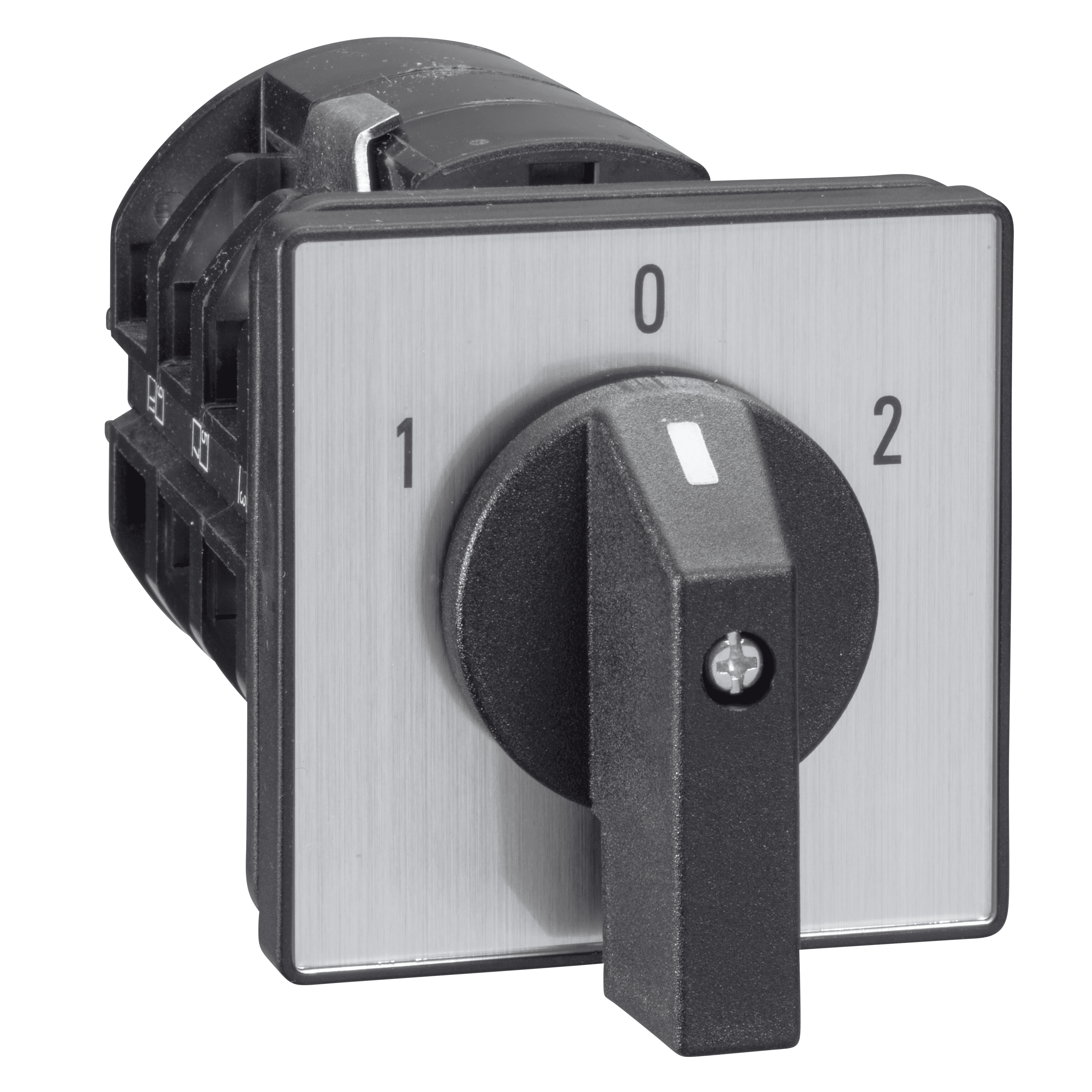Complete cam switch, Harmony K, reversing switch, 64 x 64mm, 3P, with off position, 60 degree angle, 63A, black marked 1-0-2, screw mounting