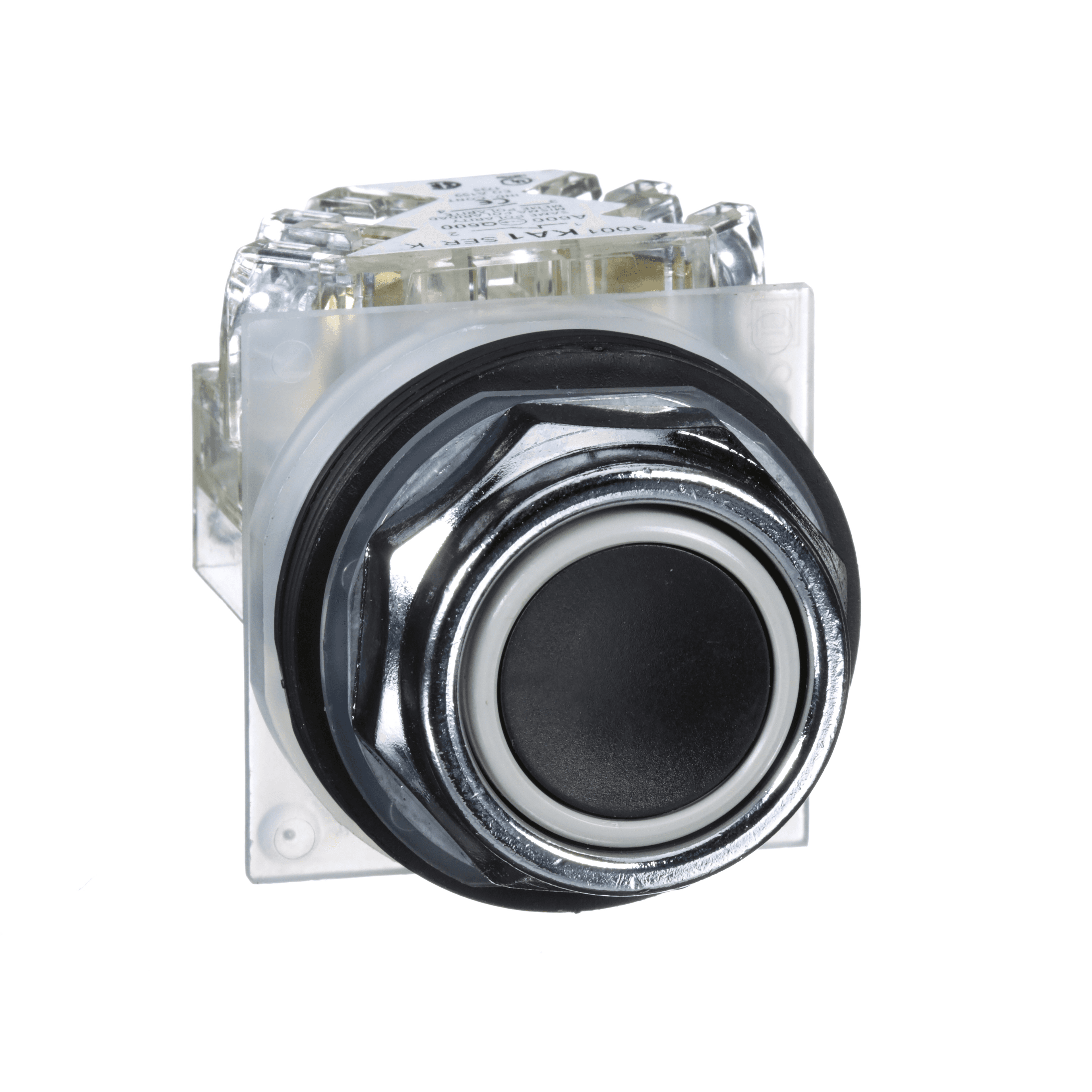 30mm Push Button, Type K, push button, full guard, black, 1 NO and 1 NC