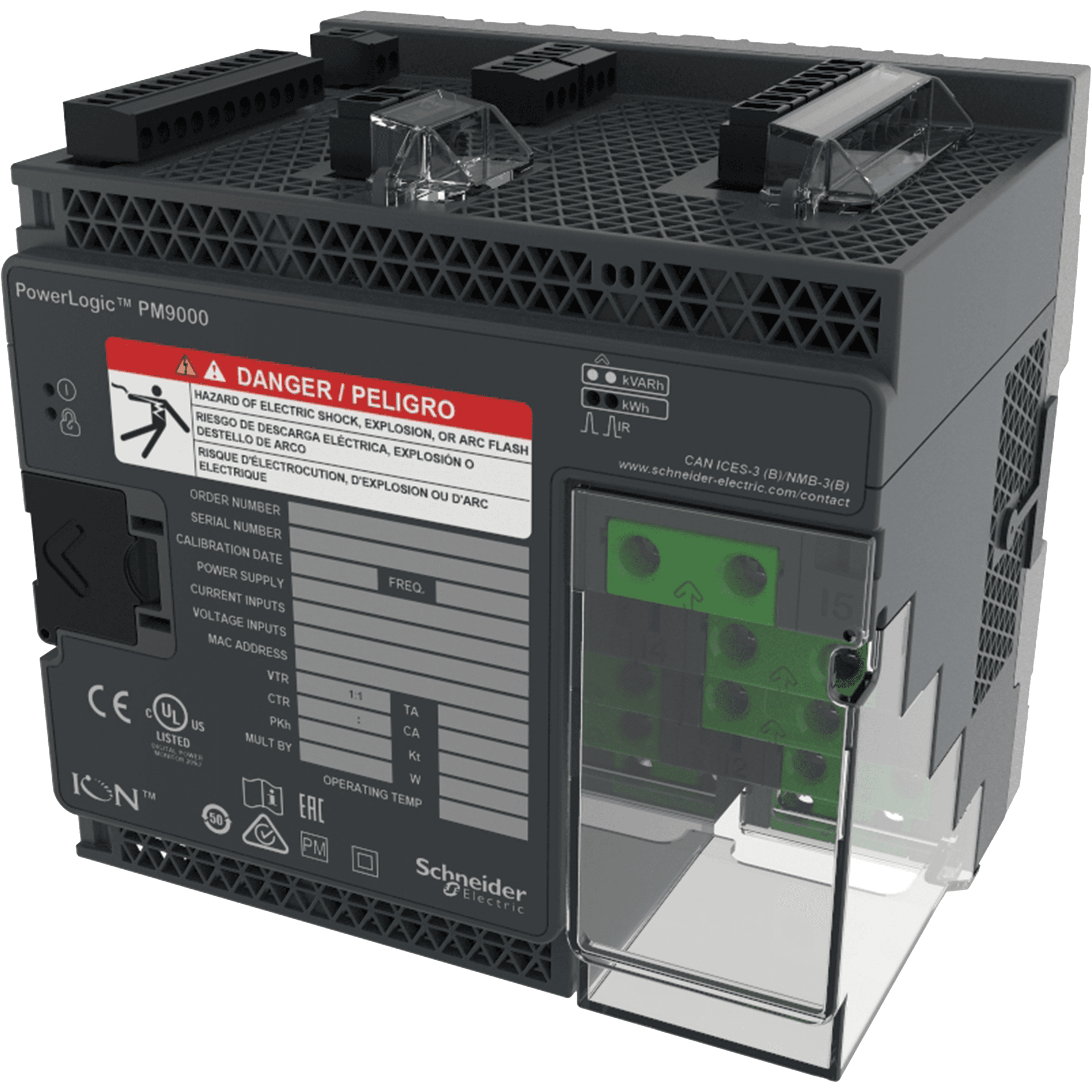 PowerLogic™ ION9000T meter, HSTC, DIN mount, no display, HW kit