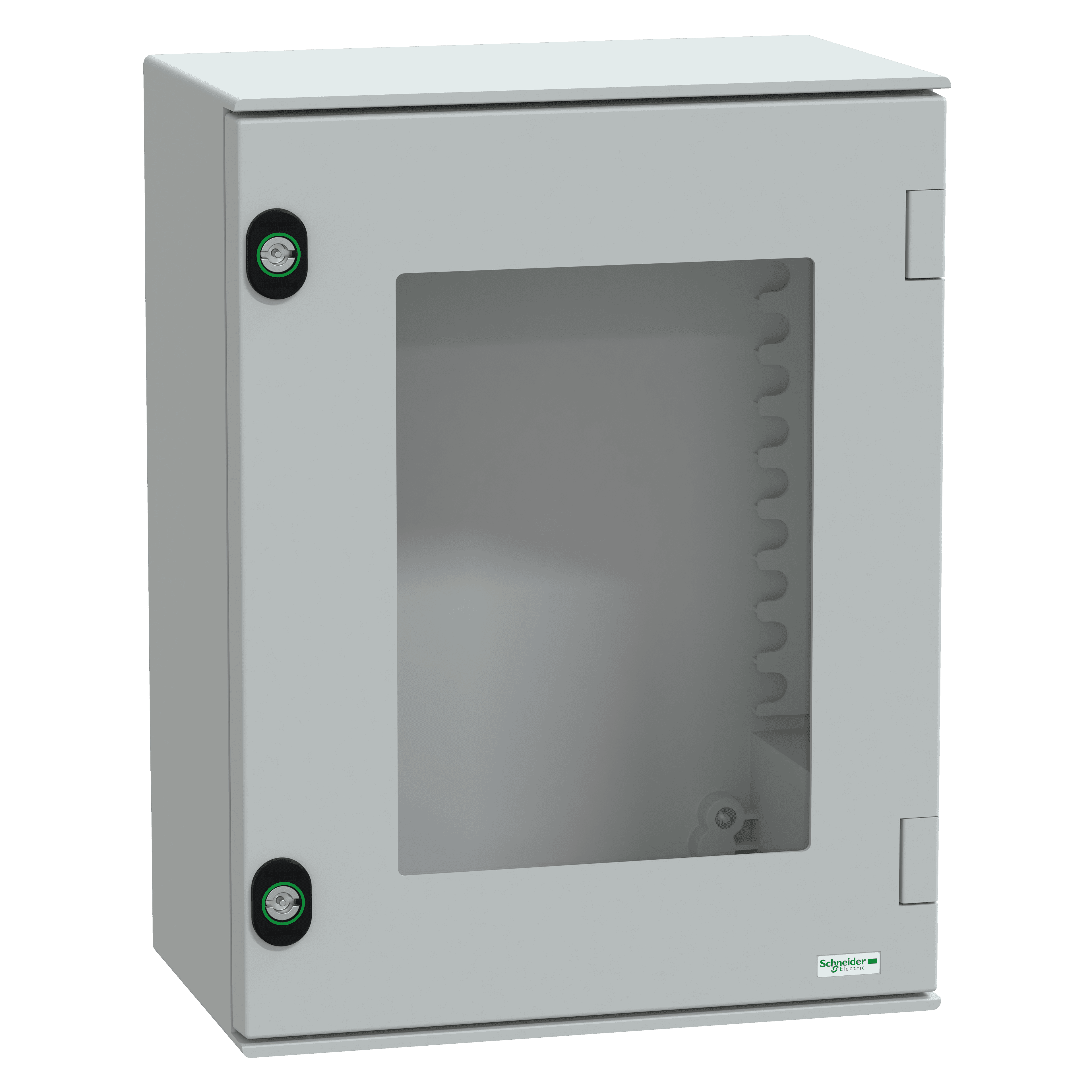 Wall mounted polyester enclosure, Thalassa PLM, glazed door, 430x330x200mm, IP66, IK08, RAL 7035