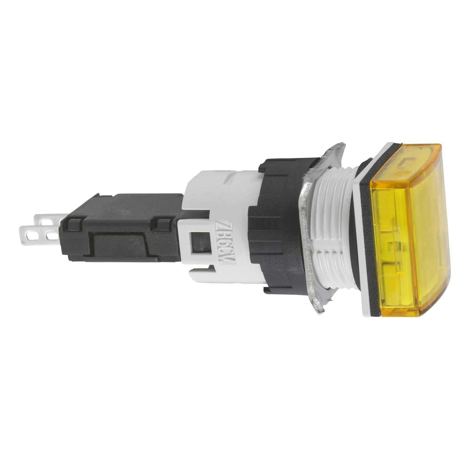 Complete pilot light, Harmony XB6, square yellow, plastic, 16mm, integral LED, 12...24V