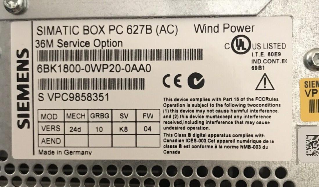 Simatic IPC Box 627B AC) 4GB RAM 6BK1800-0WP20-0AA0 A5E31006890-K9