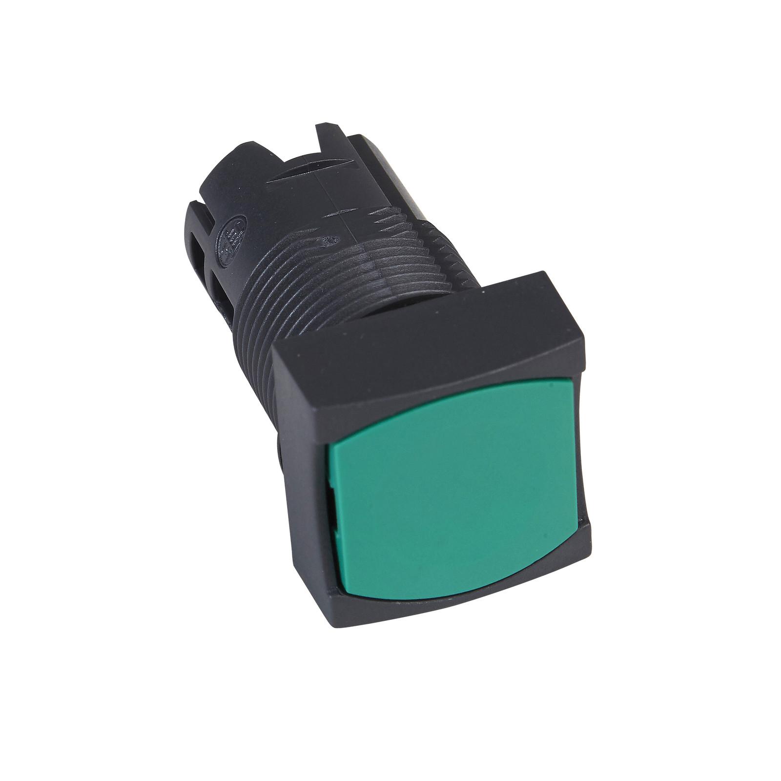 Head for non illuminated push button, Harmony XB6, green square flush, 16mm, integral LED, spring return, unmarked