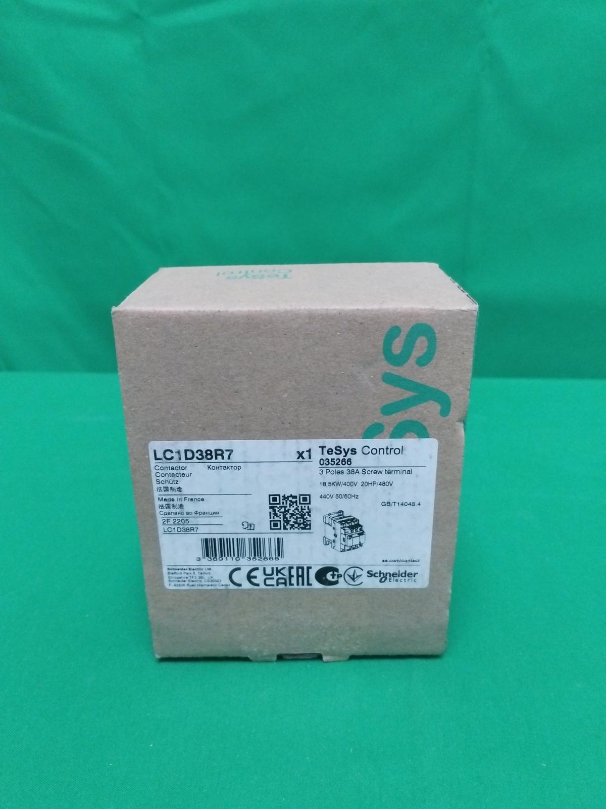 IEC contactor, TeSys Deca, nonreversing, 38A, 20HP at 480VAC, up to 100kA SCCR, 3 phase, 3 NO, 440VAC 50/60Hz coil, open