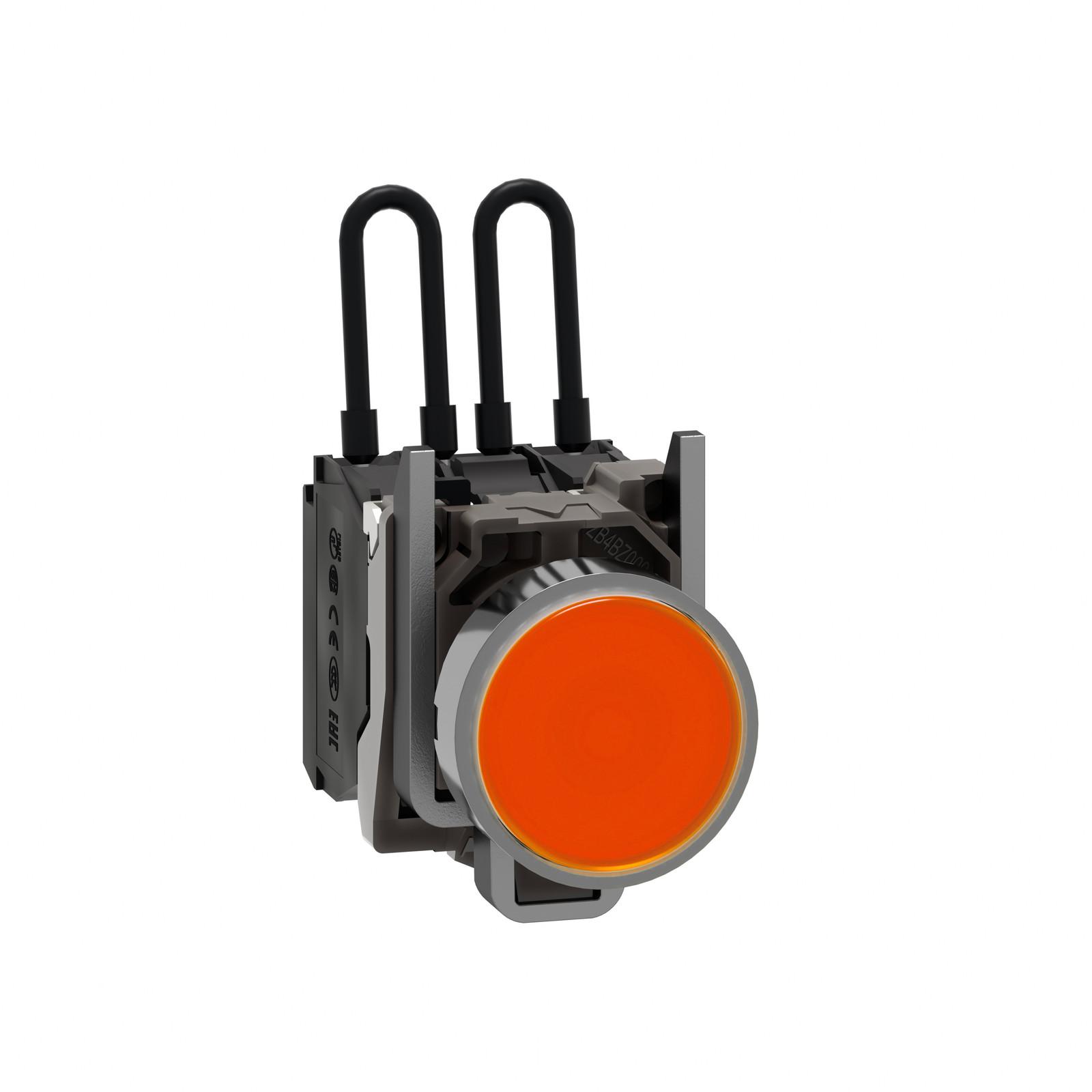 Push-to-test pilot light, Harmony XB4, metal, orange, universal LED, screw clamp terminals, 24V