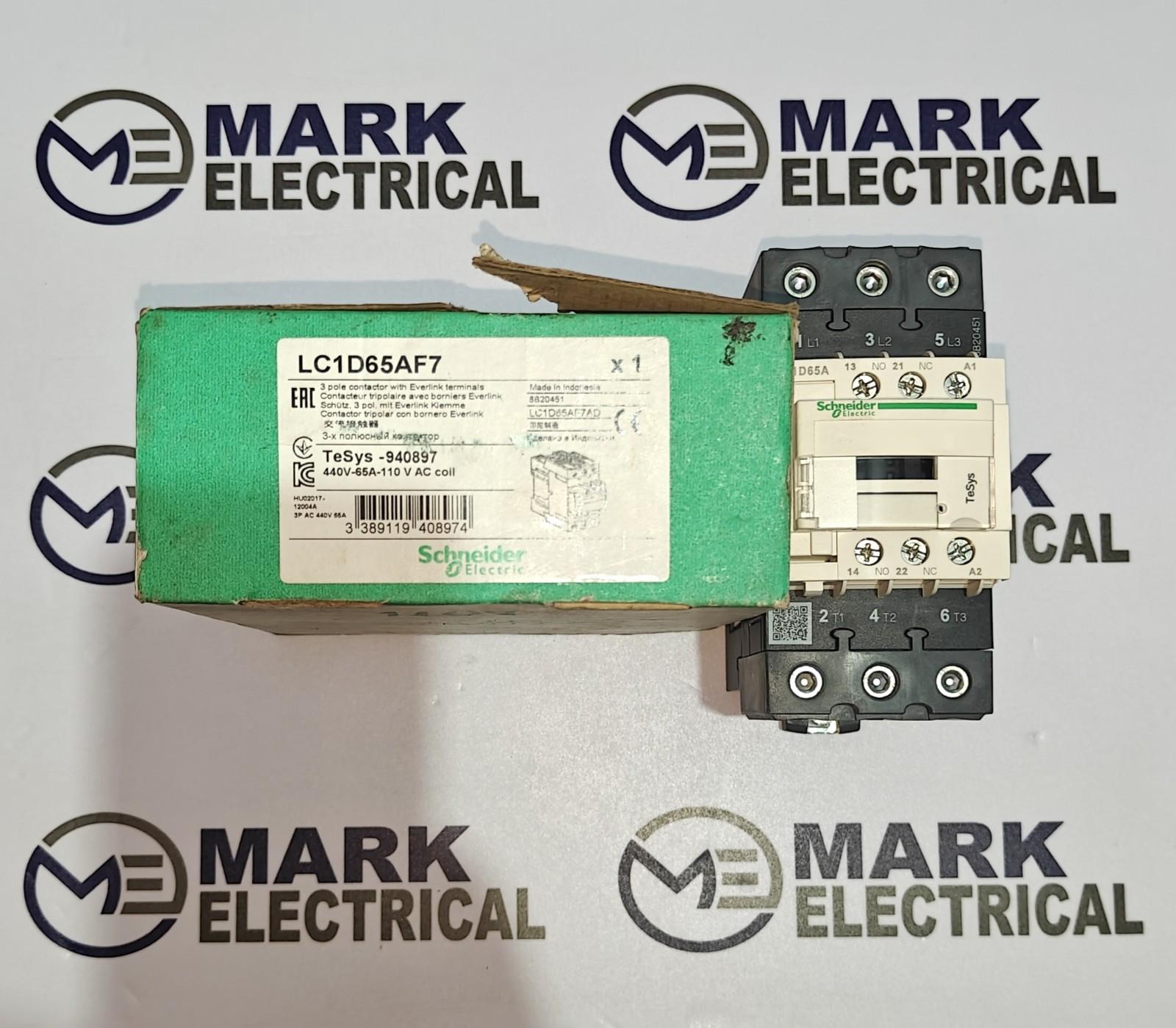 IEC contactor, TeSys Deca, nonreversing, 65A, 40HP at 480VAC, up to 100kA SCCR, 3 phase, 3 NO, 110VAC 50/60Hz coil, open