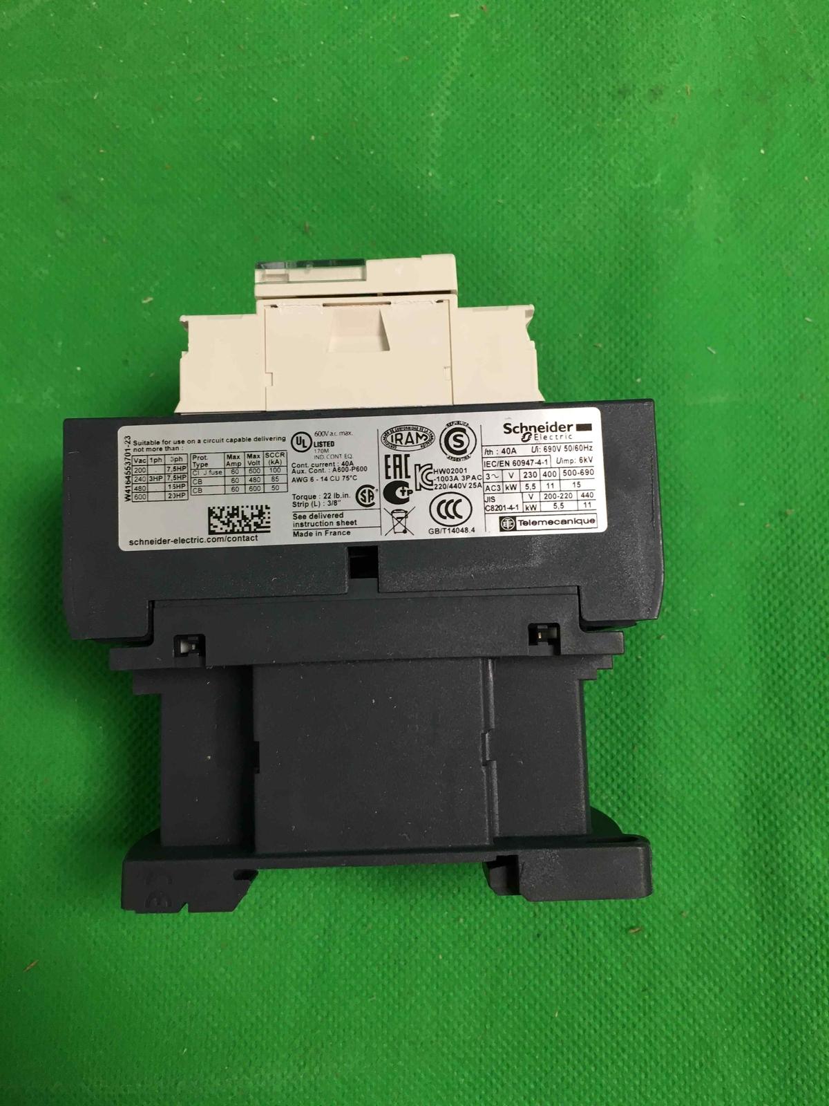 IEC contactor, TeSys Deca, nonreversing, 25A, 15HP at 480VAC, up to 100kA SCCR, 3 phase, 3 NO, 240VAC 50/60Hz coil, open