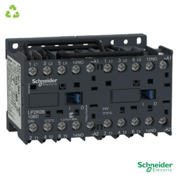 Reversing contactor, TeSys K, 3P, AC-3, lt or eq to 440V 6A, 1 NO, 24VDC coil