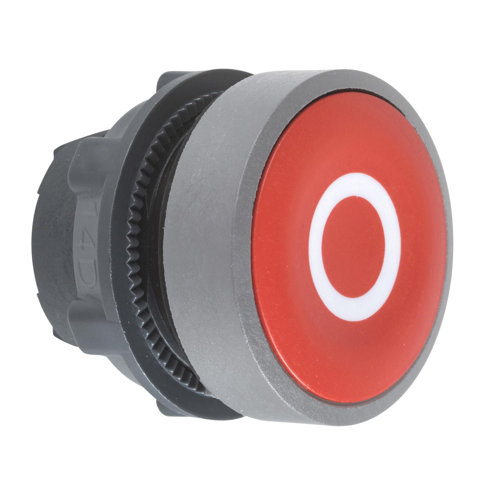 Push button head, Harmony XB5, plastic, flush, red, 22mm, spring return, marked O, grey bezel