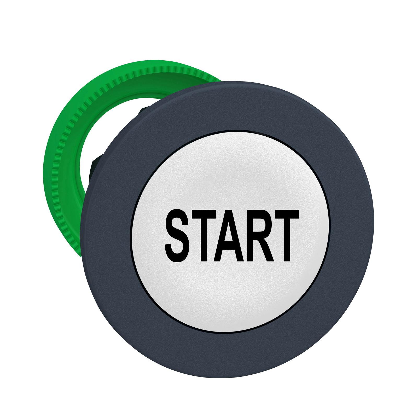 Head for non illuminated push button, Harmony XB5, flush mounted, white flush caps, black marked START