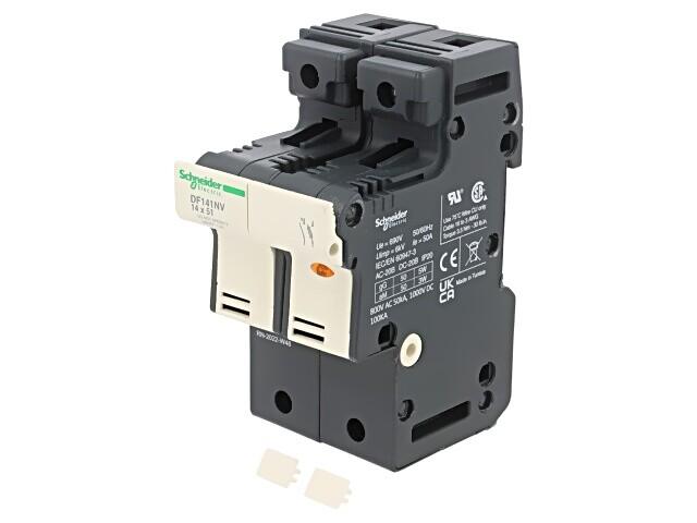Fuse carrier, TeSys DF, 1P+N, 50A, 690VAC, fuse size 14x51mm, blown fuse indicator