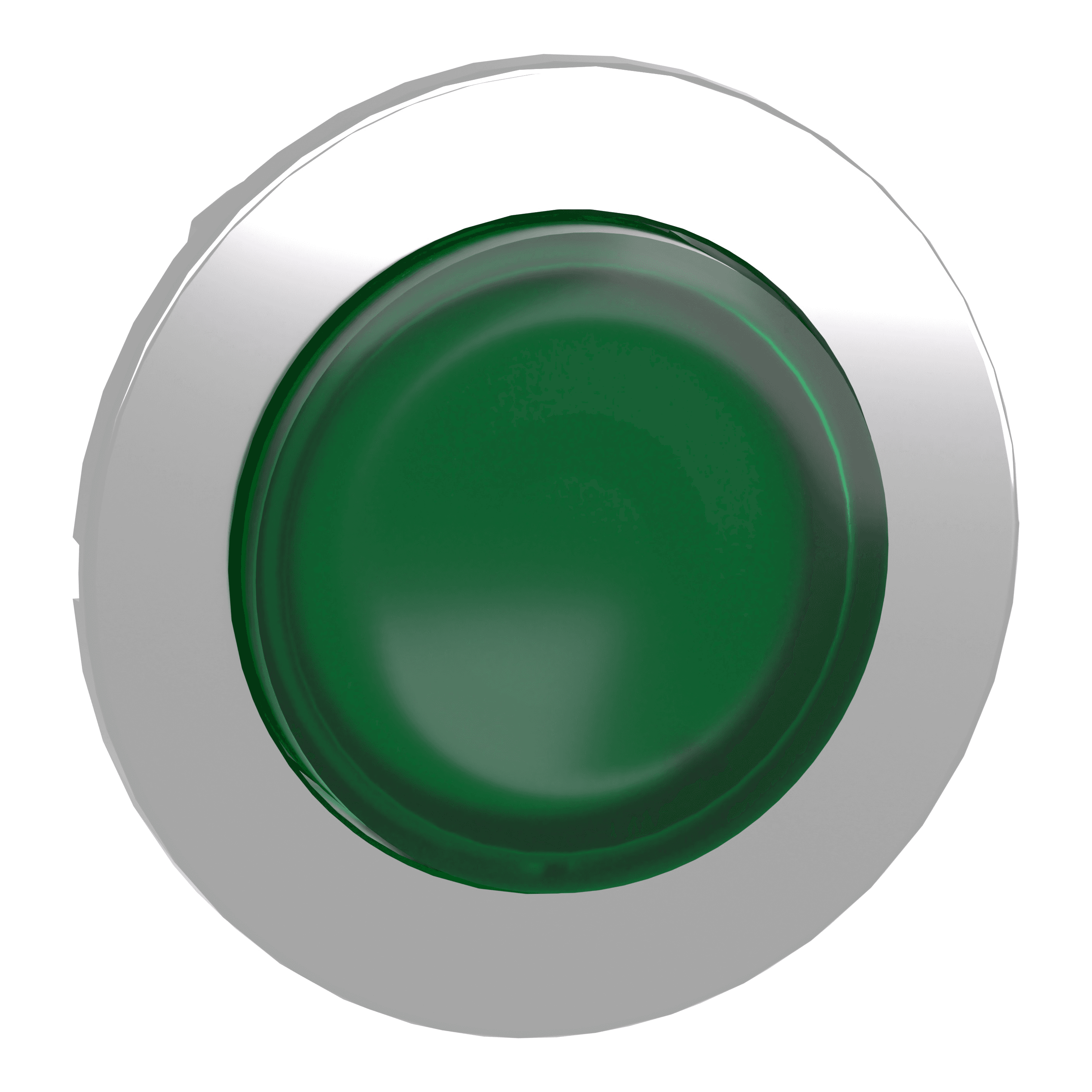 Head for illuminated push button, Harmony XB4, plastic, green projecting, 30mm, universal LED, spring return, plain lens