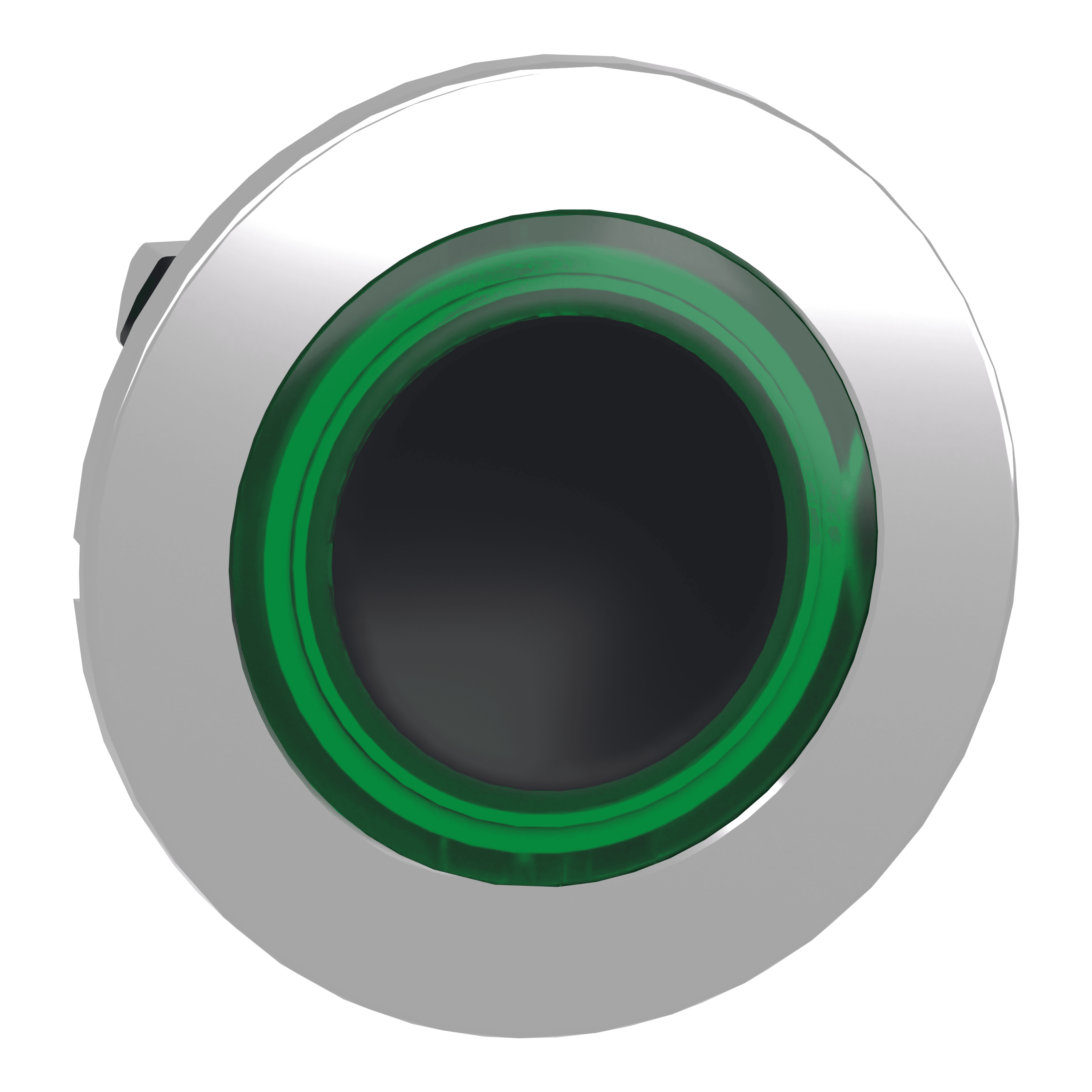 Head for illuminated push button, Harmony XB4, plastic, green flush, 30mm, universal LED, spring return, illuminated ring