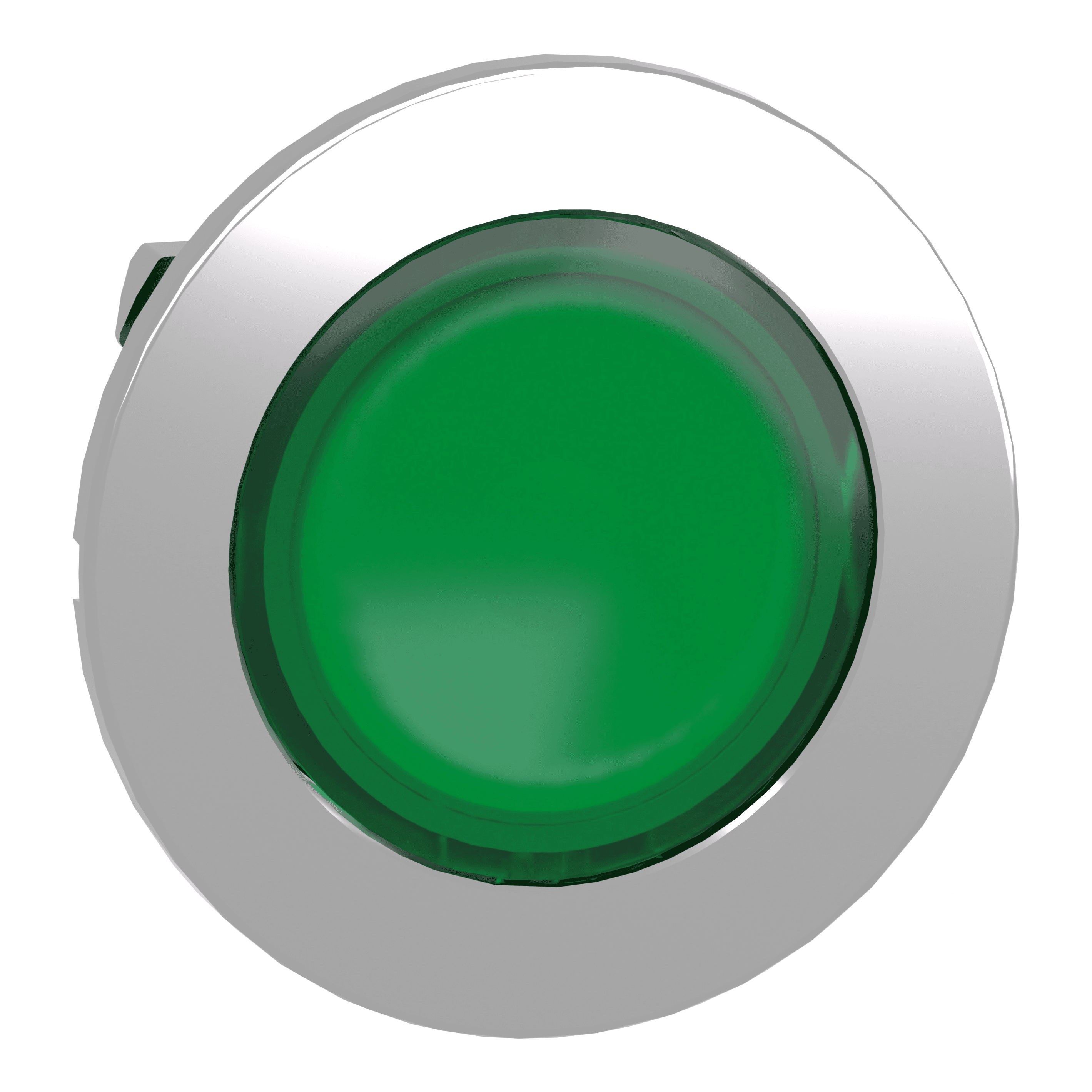 Head for illuminated push button, Harmony XB4, metal, green flush mounted, 30mm, universal LED, unmarked