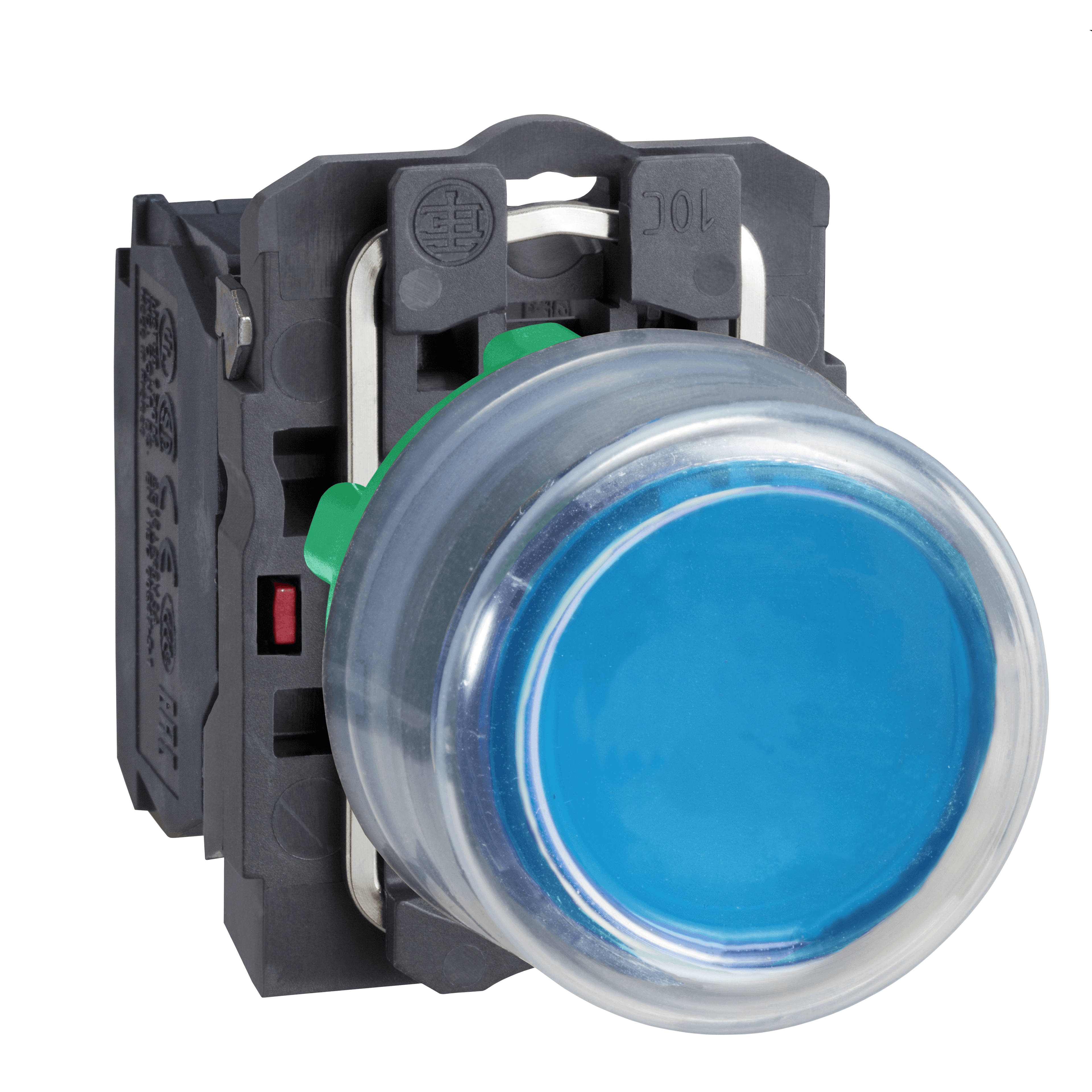 Push button, Harmony XB5, plastic, projecting, blue, 22mm, spring return, booted, unmarked, 1NO
