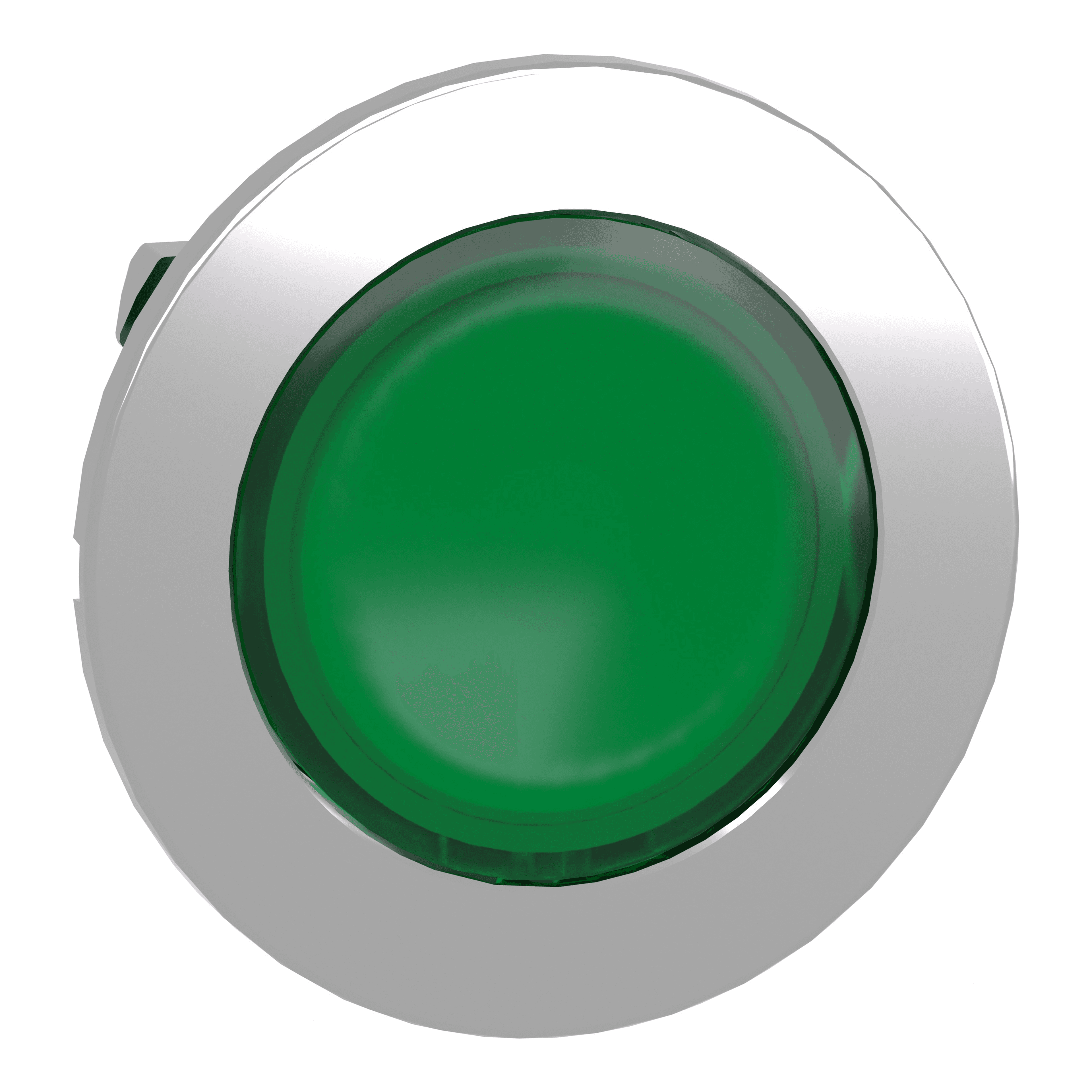 Head for illuminated push button, Harmony XB4, metal, green flush, 30mm, spring return, universal LED, unmarked