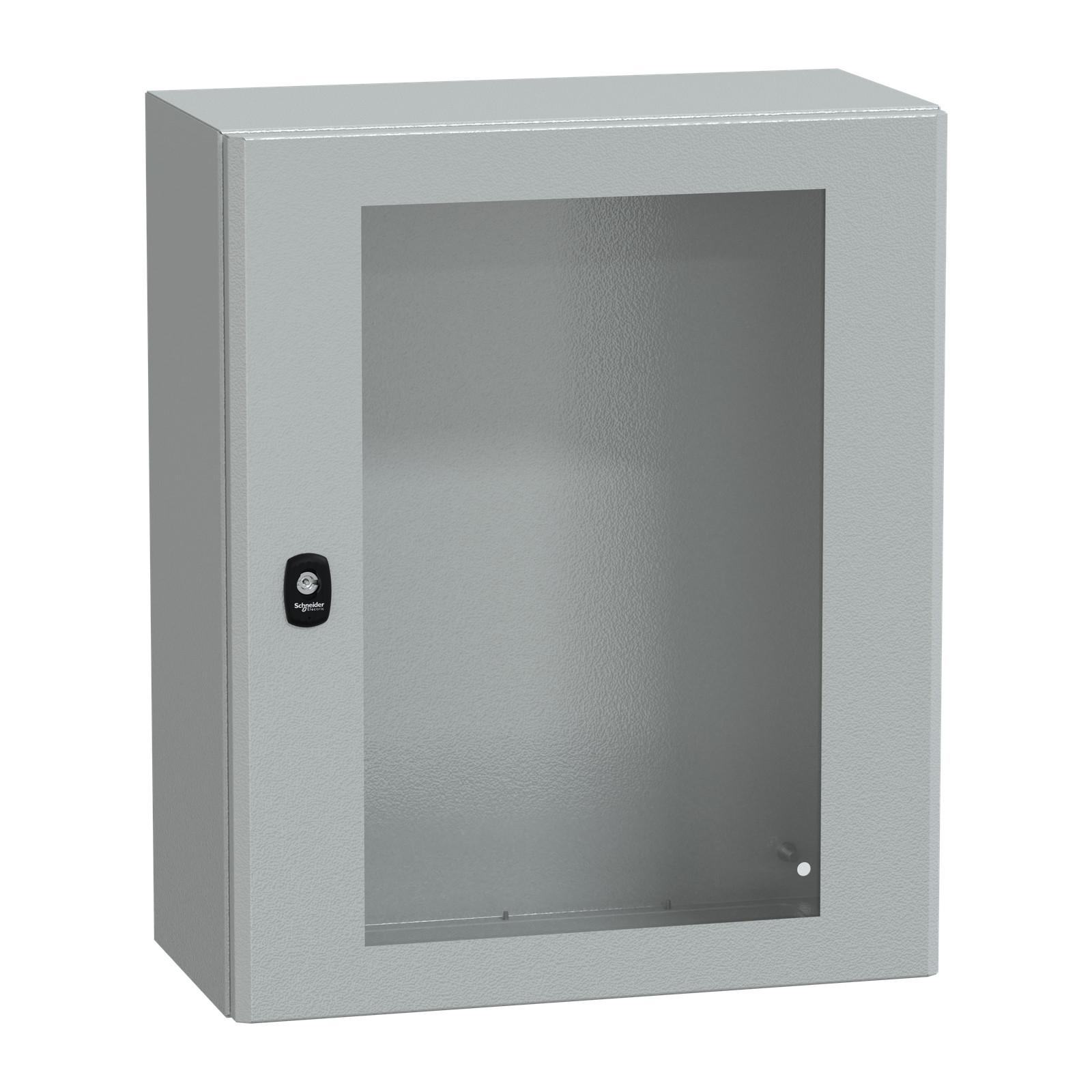 Wall mounted steel enclosure, Spacial S3D, transparent door, without mounting plate, 600x500x250mm, IP66, IK08