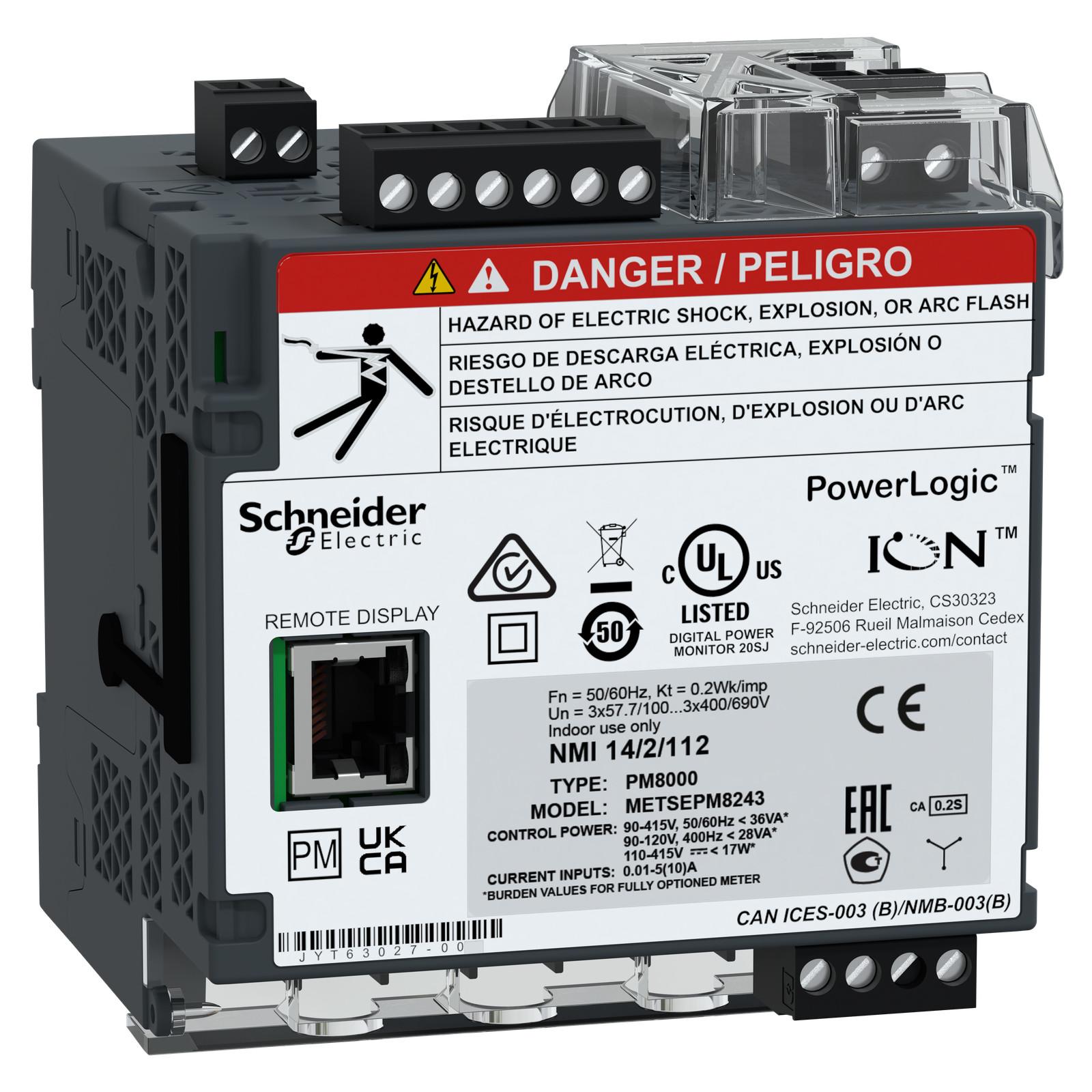 Power quality meter, PowerLogic PM8000, Standard, transducer, 512 MB, 256 s/c