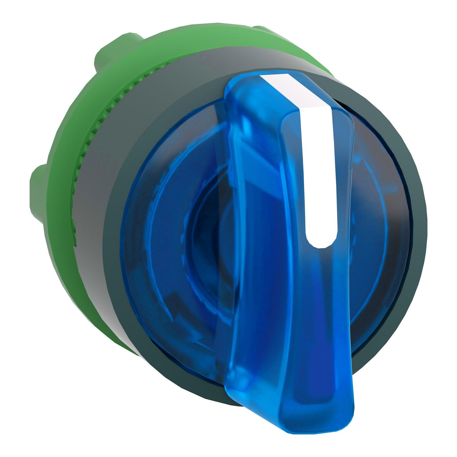 Head for illuminated selector switch, Harmony XB5, universal LED, blue handle, 22mm, 3 positions, stay put
