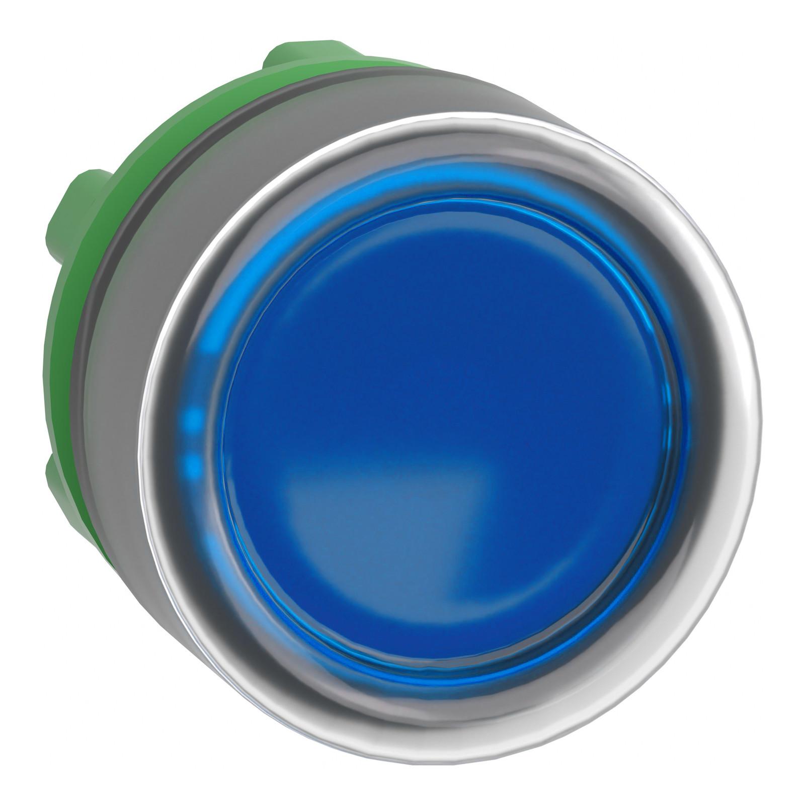 Head for illuminated push button, Harmony XB5, blue flush, 22mm, universal LED, spring return, unmarked