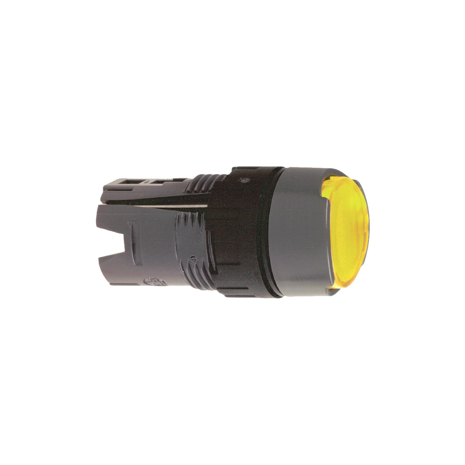 Head for illuminated push button, Harmony XB6, yellow flush, 16mm, integral LED, spring return, 12…24V, unmarked