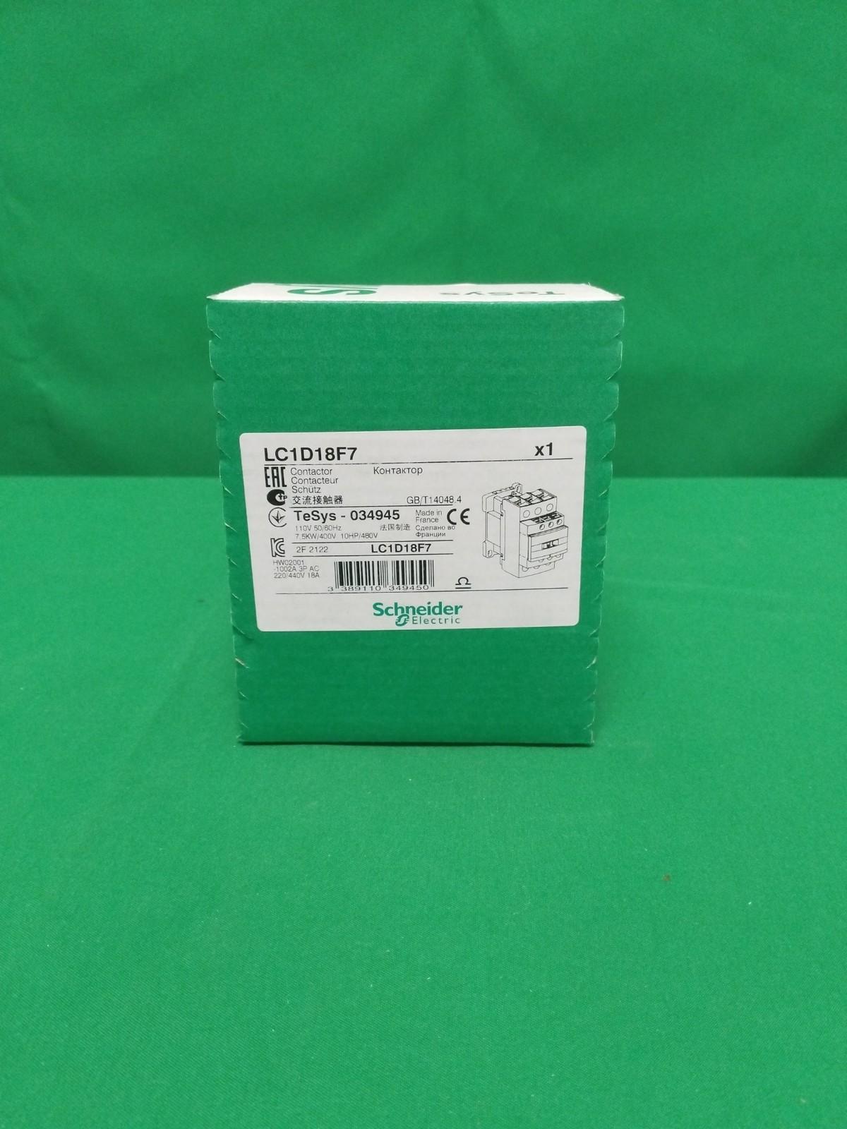 IEC contactor, TeSys Deca, nonreversing, 18A, 10HP at 480VAC, up to 100kA SCCR, 3 phase, 3 NO, 110VAC 50/60Hz coil, open