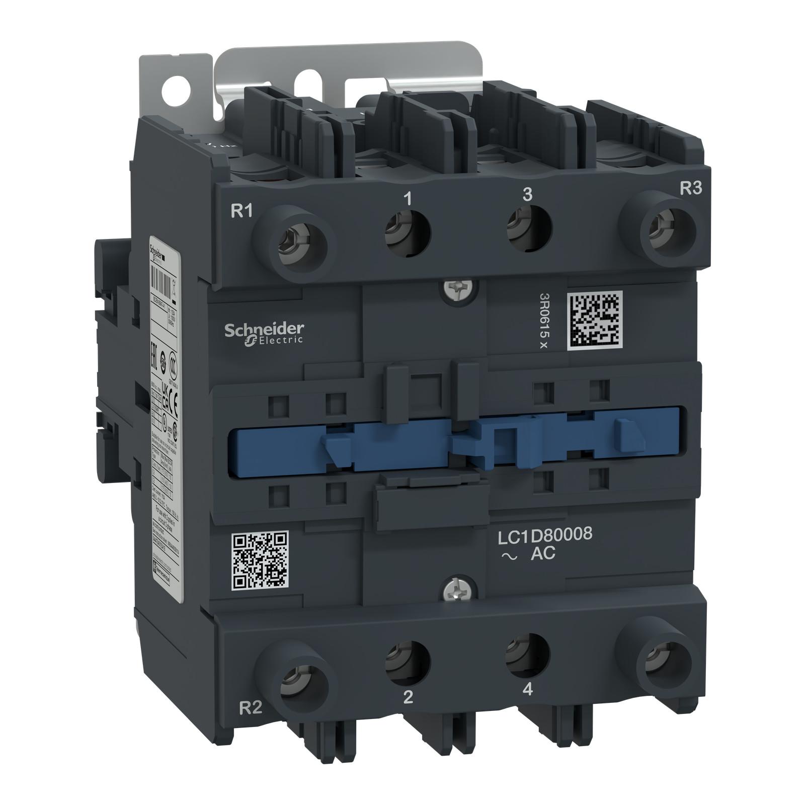 IEC contactor, TeSys Deca, nonreversing, 125A resistive, 4 pole, 2 NO and 2 NC, 230VAC 50/60Hz coil, open style