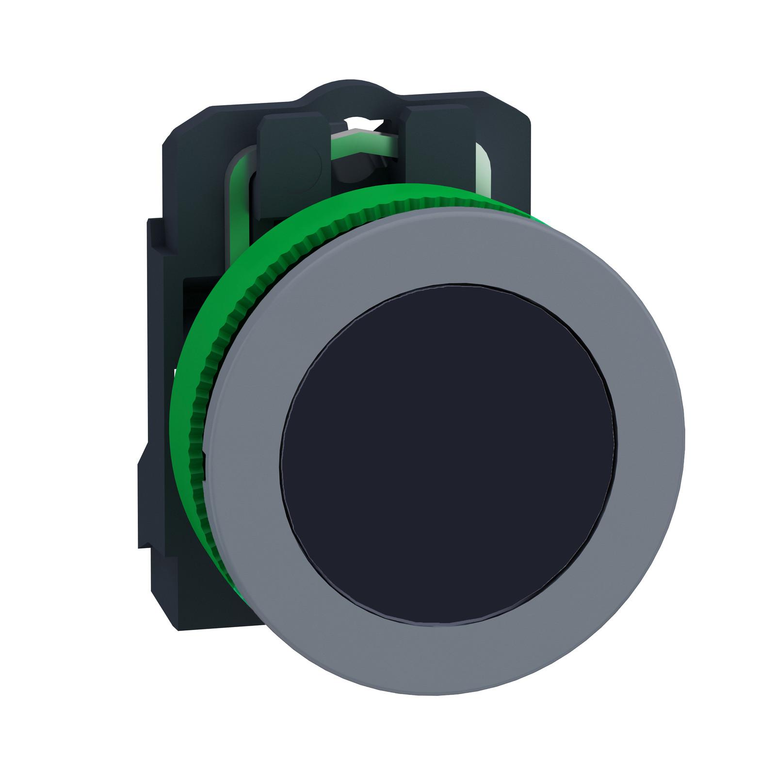 Push button, Harmony XB5, antimicrobial, grey bezel, black flush, 30mm, spring return, 1NO, unmarked