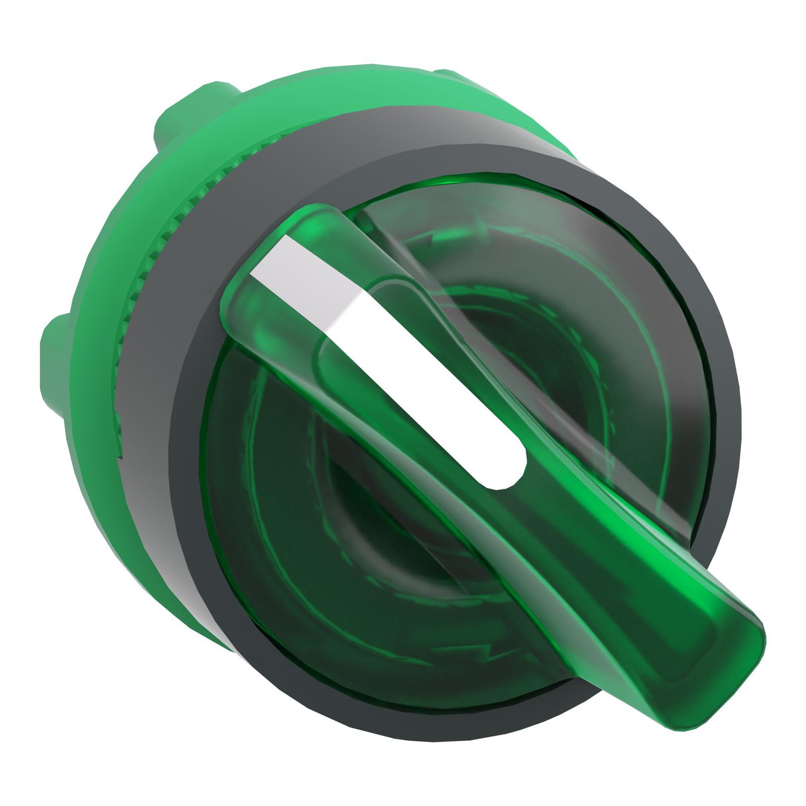 Head for illuminated selector switch, Harmony XB5, universal LED, green handle, 22mm, 2 positions, spring return