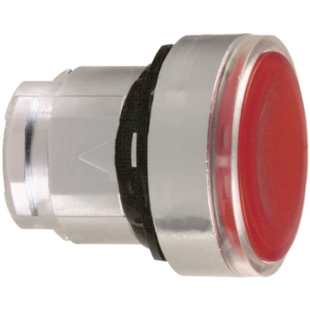 Head for illuminated push button, Harmony XB4, metal, red flush, 22mm, universal LED, spring return, plan lens, unmarked