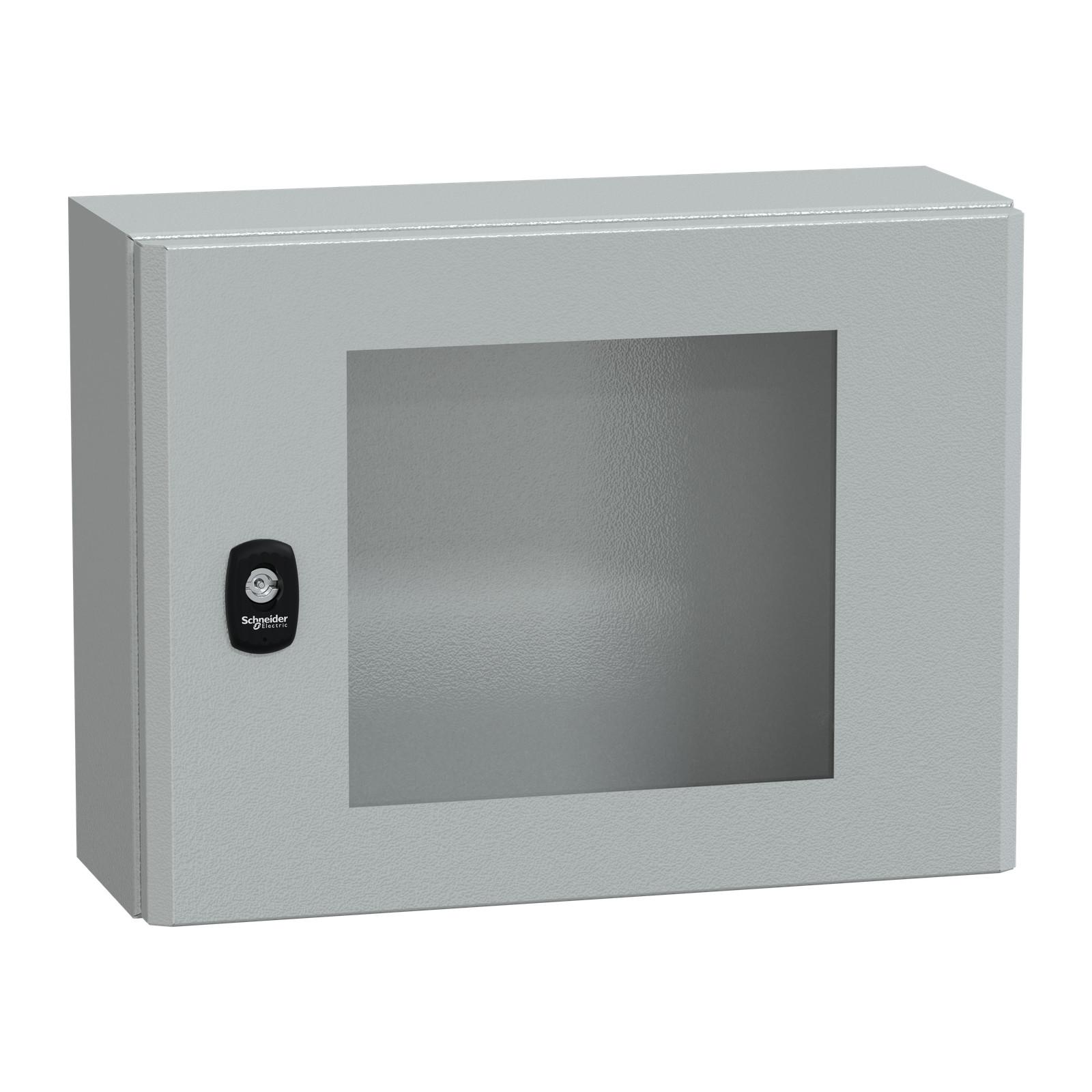 Wall mounted steel enclosure, Spacial S3D, transparent door, without mounting plate, 300x400x150mm, IP66, IK08