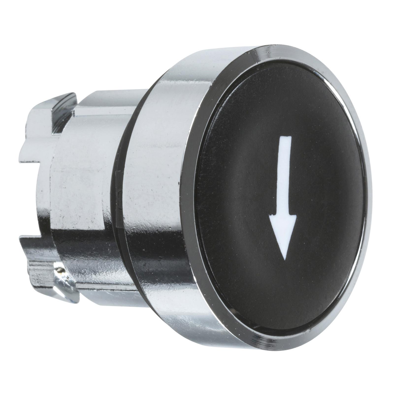 Head for non illuminated push button, Harmony XB4, metal, flush, black, 22mm, spring return, marked DOWN ARROW