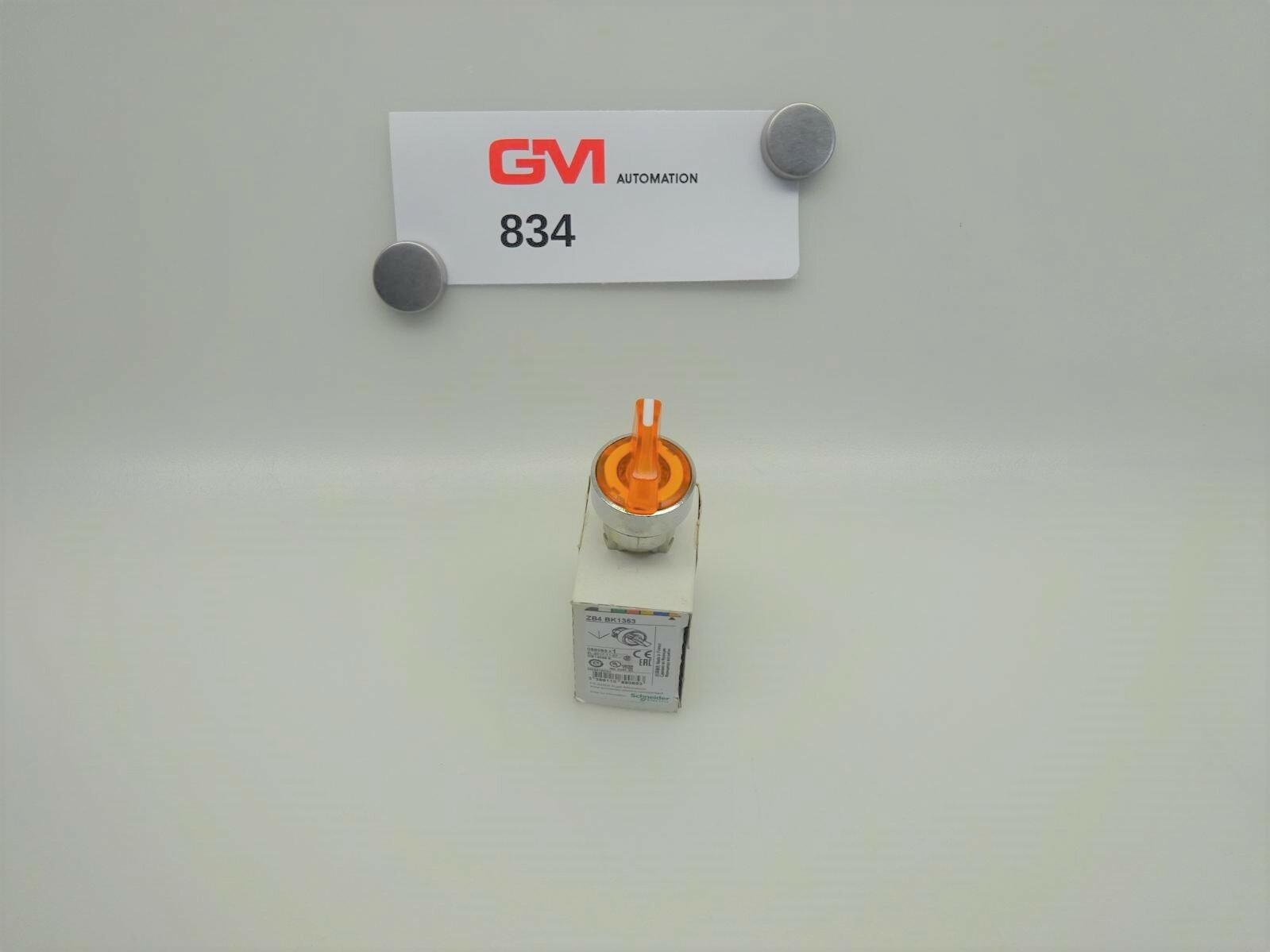 Head for illuminated selector switch, Harmony XB4, metal, orange handle, 22mm, universal LED, 3 positions, stay put