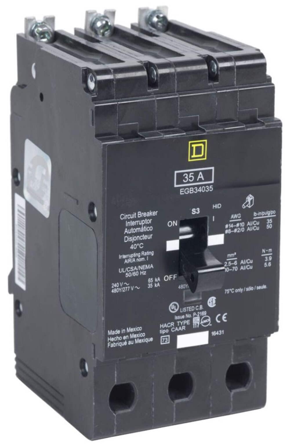 Mini circuit breaker, E-Frame, 40A, 3 pole, 480Y/277 VAC, 65 kA max, bolt on