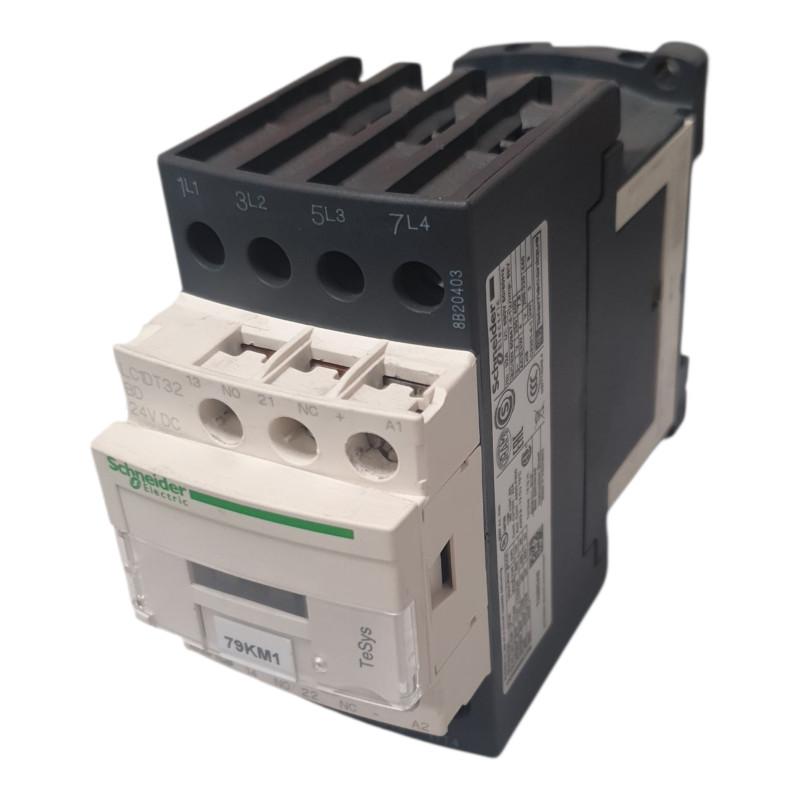 IEC contactor, TeSys Deca, nonreversing, 32A resistive, 4 pole, 4 NO, 24VDC coil, open style