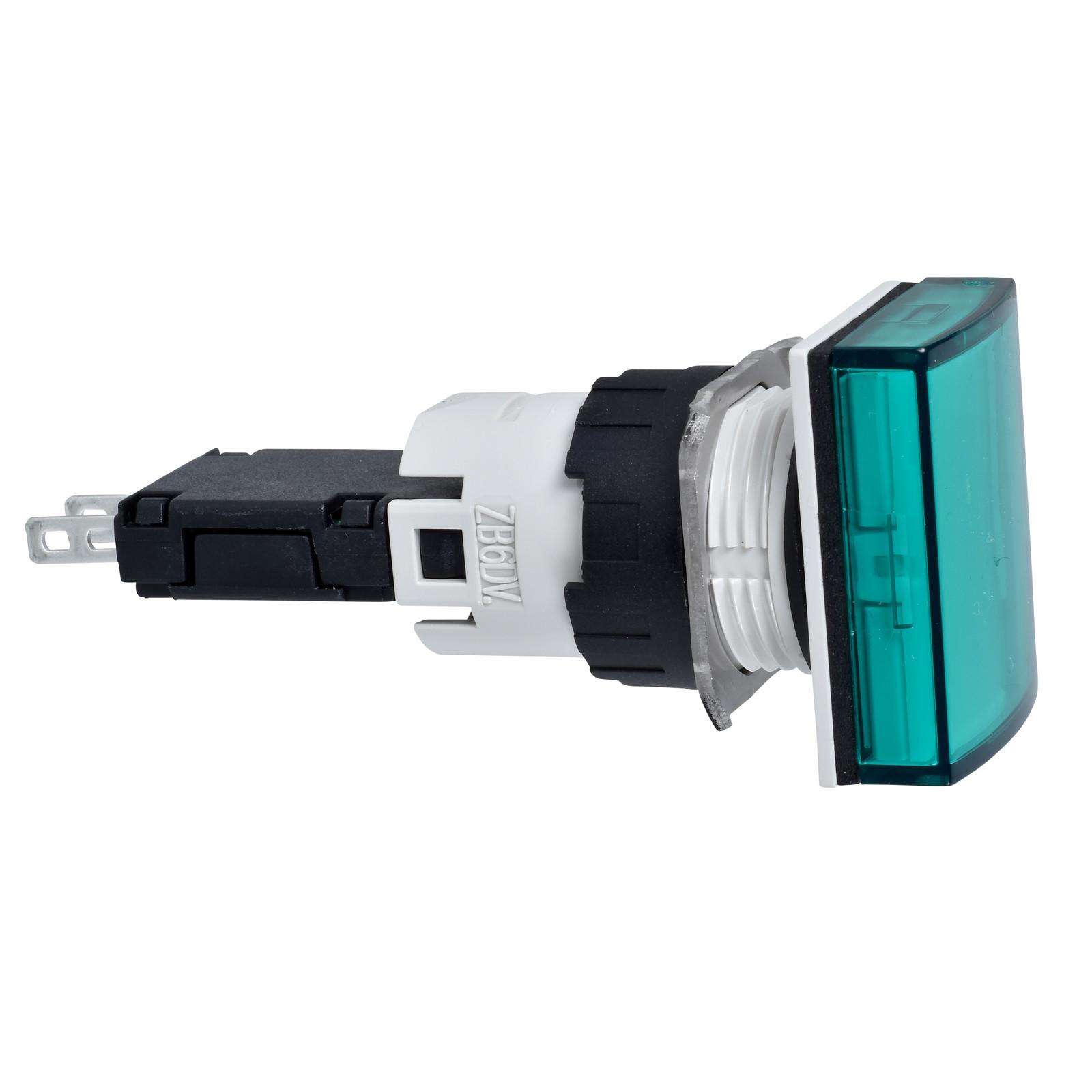 16mm push button, Harmony XB6, pilot light, rectangular green lens, integral 12/24V LED light module