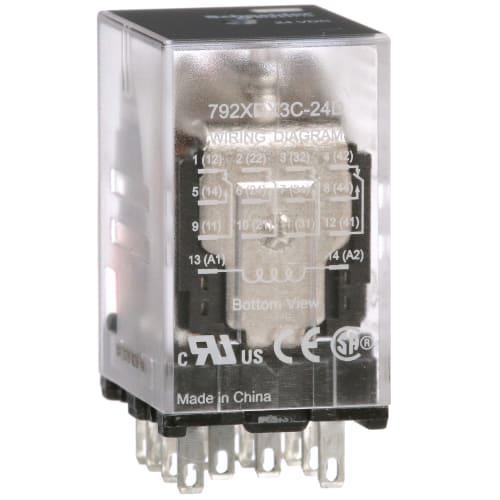 Power relay, SE Relays, 4PDT, 3A, 24 VDC, low level bifurcated contacts, clear cover