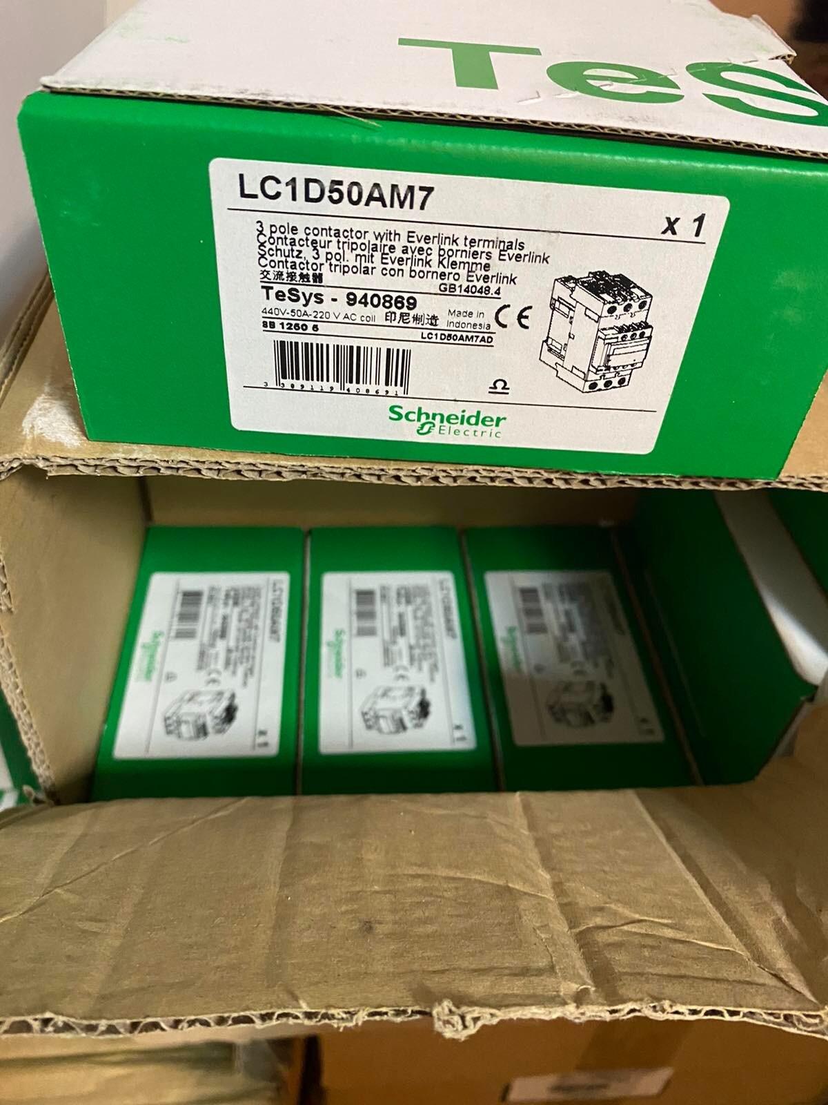 IEC contactor, TeSys Deca, nonreversing, 50A, 40HP at 480VAC, up to 100kA SCCR, 3 phase, 3 NO, 220VAC 50/60Hz coil, open