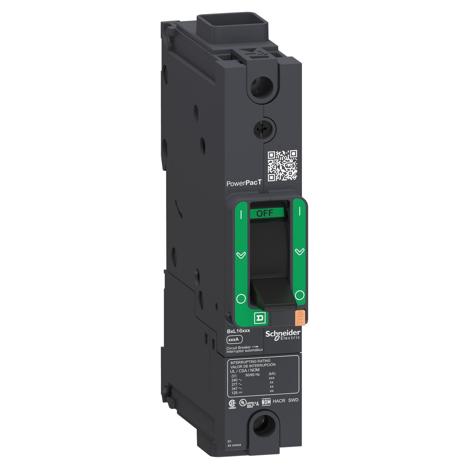 Circuit breaker, PowerPacT B, 70A, 1 pole, 600Y/347VAC, 25kA, terminal nut, thermal magnetic, 80%