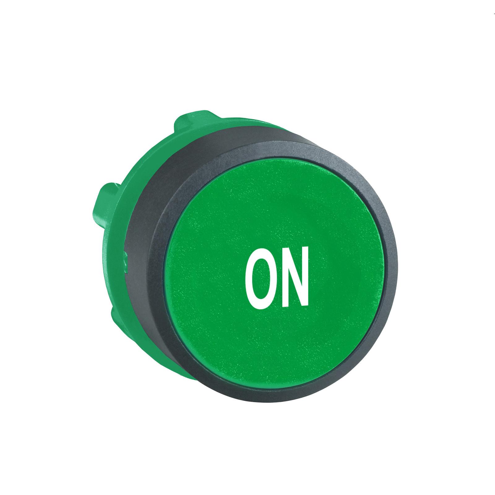 Head for non illuminated push button, Harmony XB5, green flush, 22mm, spring return, white marked ON
