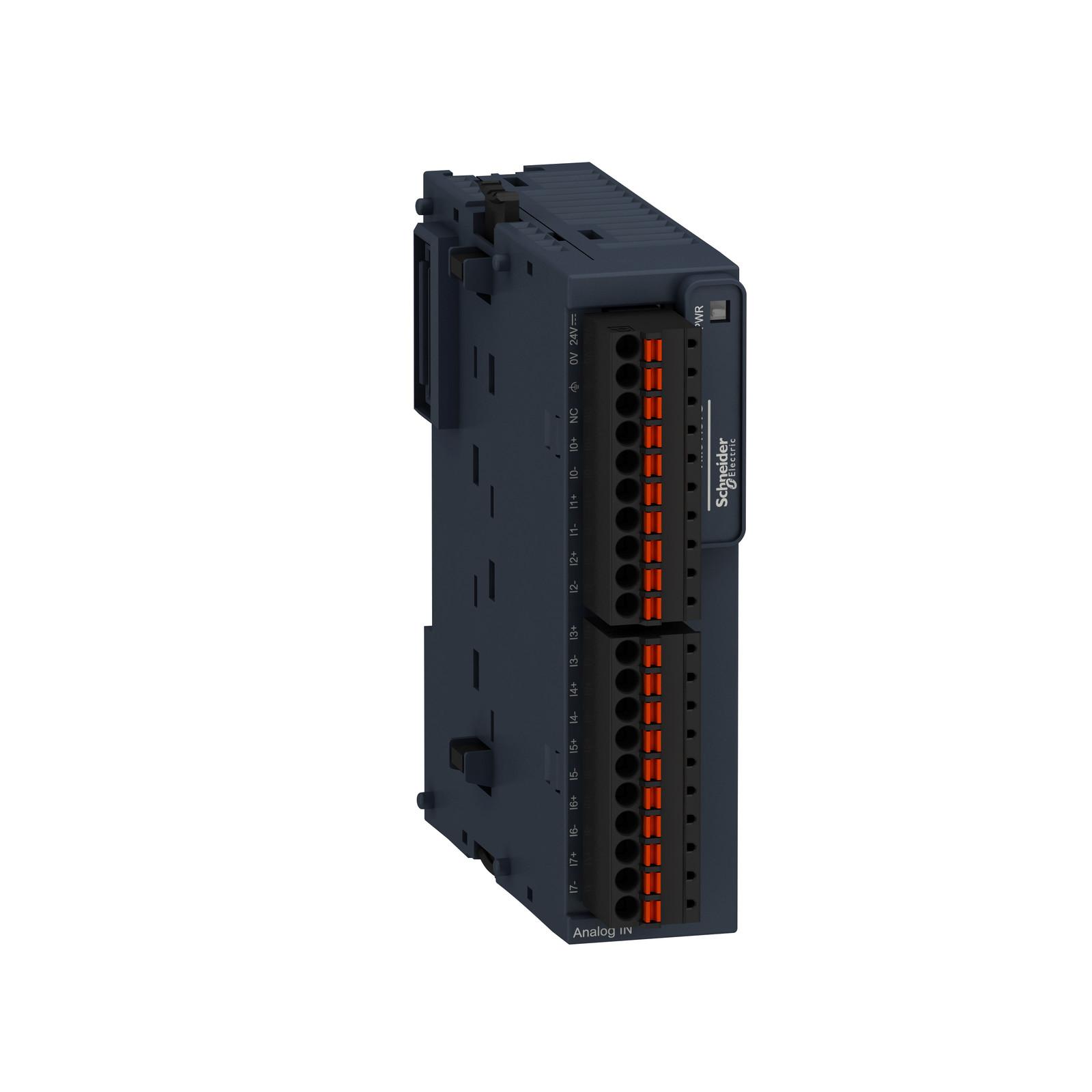 analog input module, Modicon TM3, 8 temperature inputs, spring, 24V DC