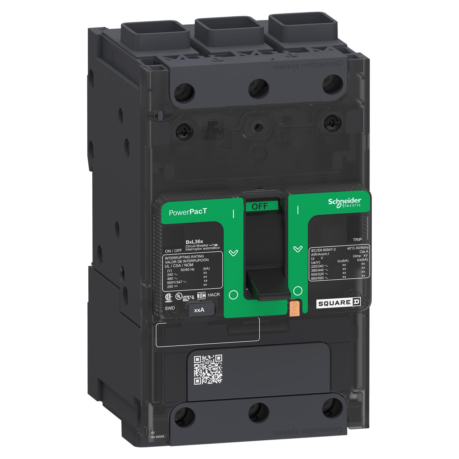 Circuit breaker, PowerPacT B, 45A, 3 pole, 600Y/347VAC, 25kA, terminal nut, thermal magnetic, 80%