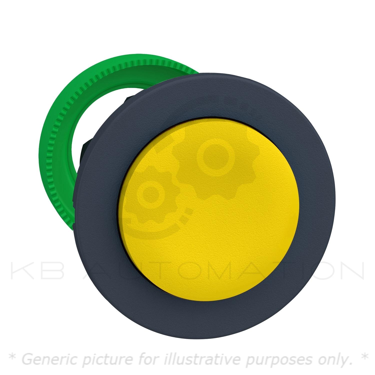 Harmony XB5, Antimicrobial Flush mounted push button head, plastic, projecting, yellow, Ø30, spring return, unmarked, dark grey bezel